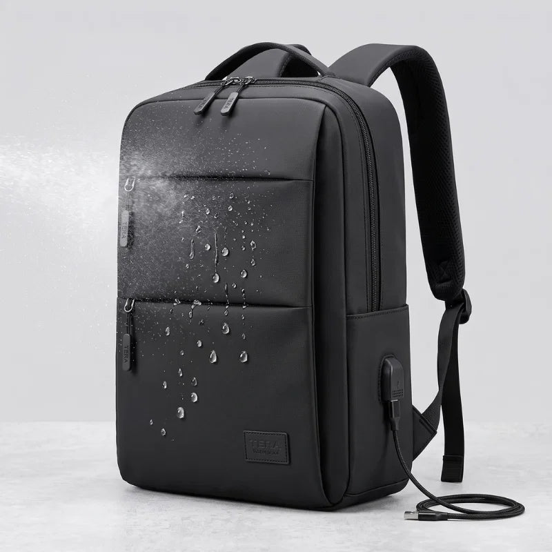 Ghiozdan cu 3 Fermoare 42×30×12cm, Port USB, Rucsac pentru Laptop, din Piele Ecologică, Engros