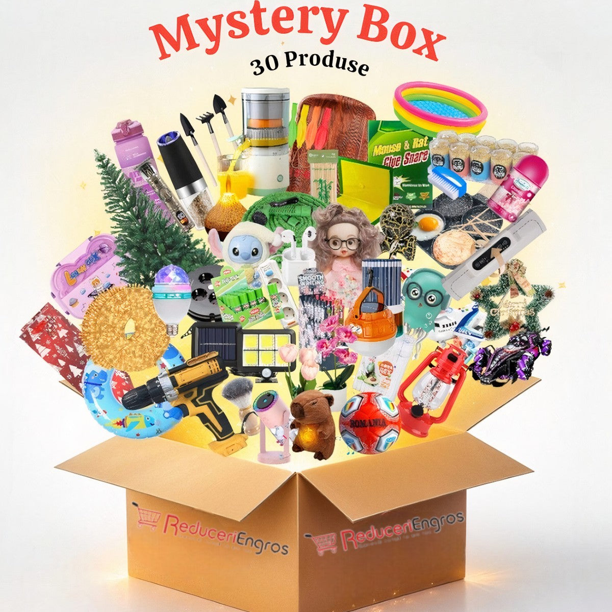 Mystery Box, 30 de Produse Surpriză JML pentru Articole de Casă, Jucarii, Electrocasnice, Flori si Uz Casnic Engros