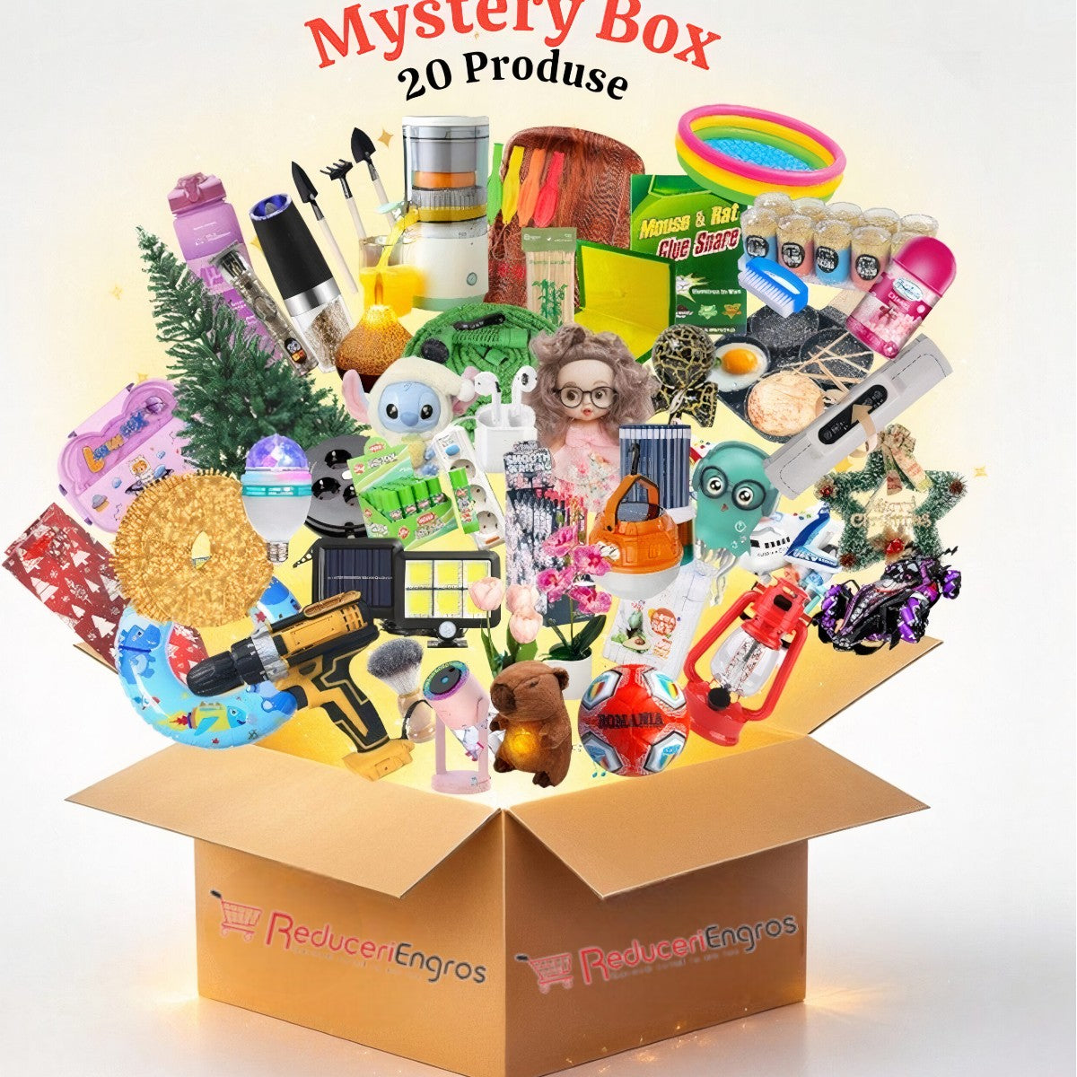 Mystery Box, 20 de Produse Surpriză pentru Articole de Casă, Jucarii, Electrocasnice, Flori si Uz Casnic Engros