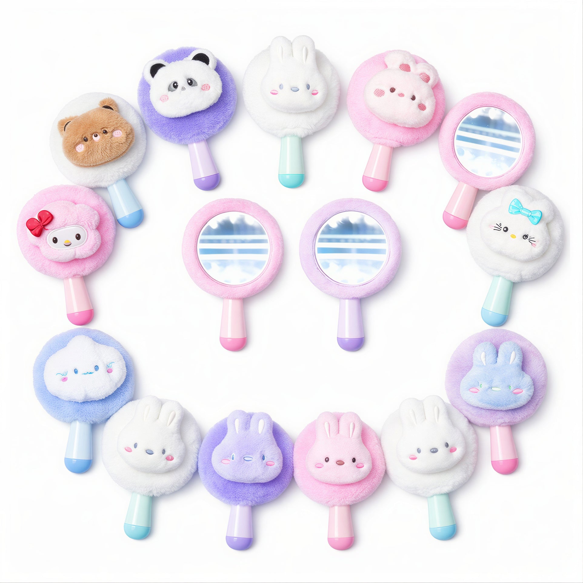 Oglindă pentru Copii cu Mâner, Invelită în Pluș cu Animăluțe Diferite Culori Engros
