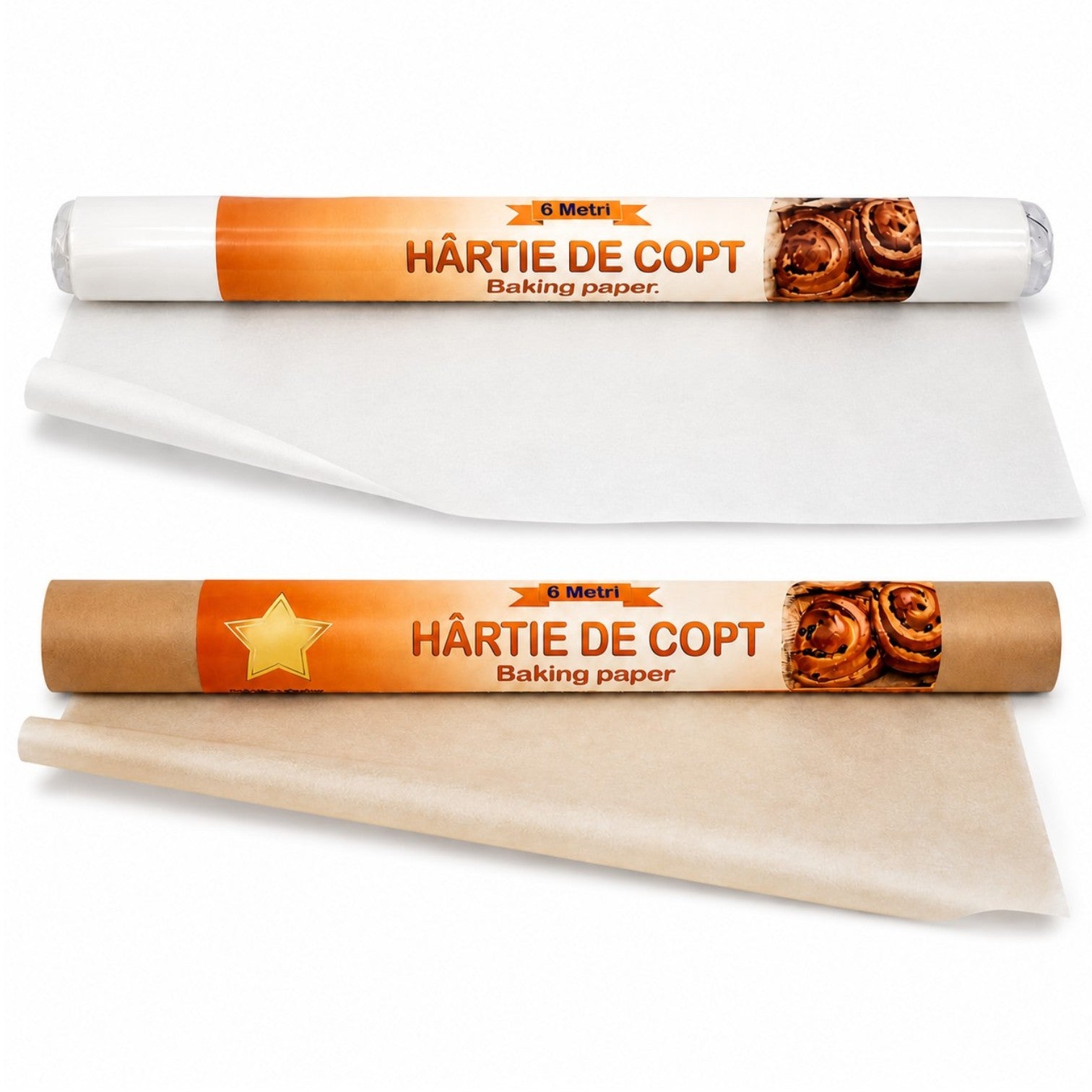 Hârtie de Copt Alba/Maro 6m, Rola Antiaderentă pentru Cuptor Engros
