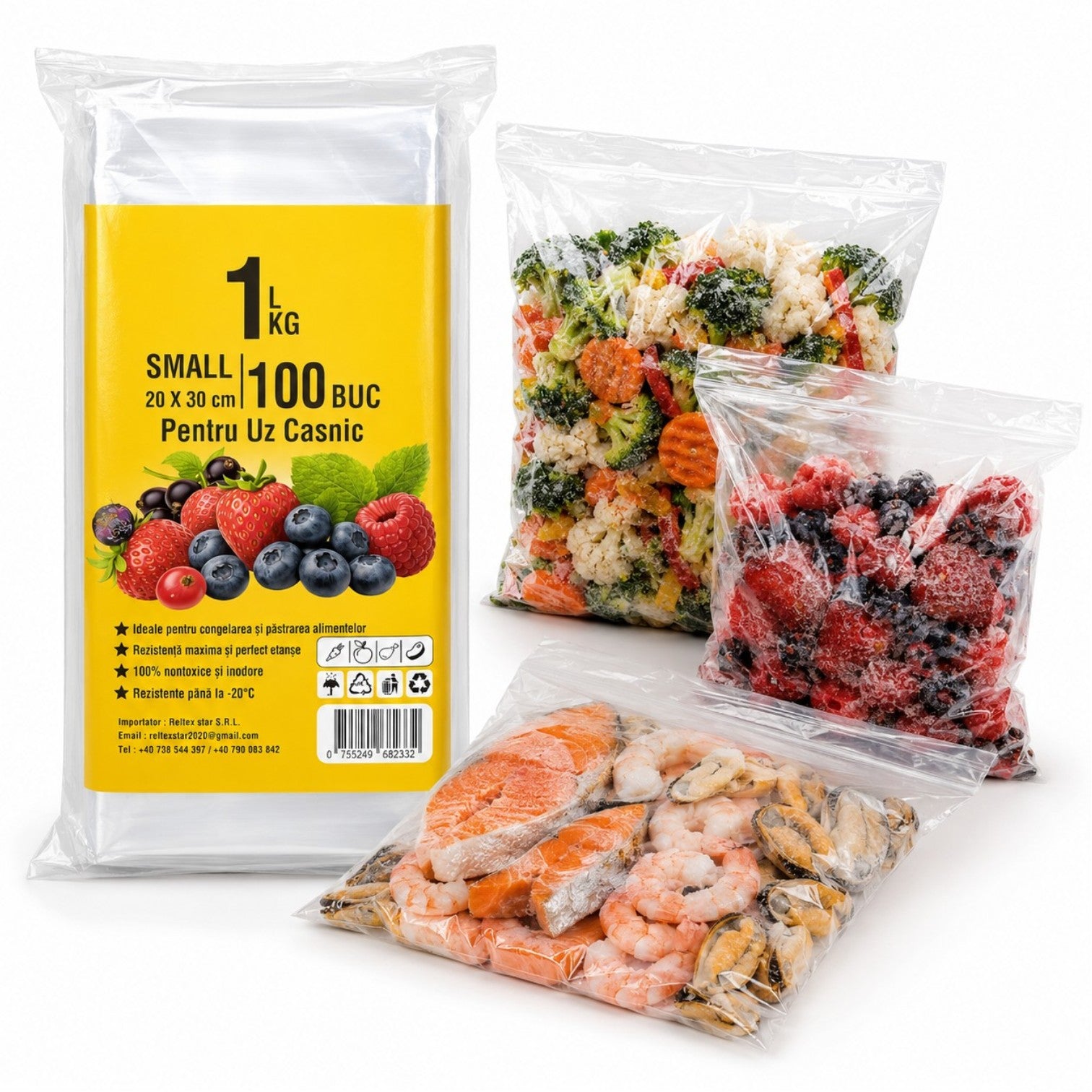 Pungi pentru Congelare si Depozitare Alimente 1L, 20x30cm, 100 Buc, Transparente Engros
