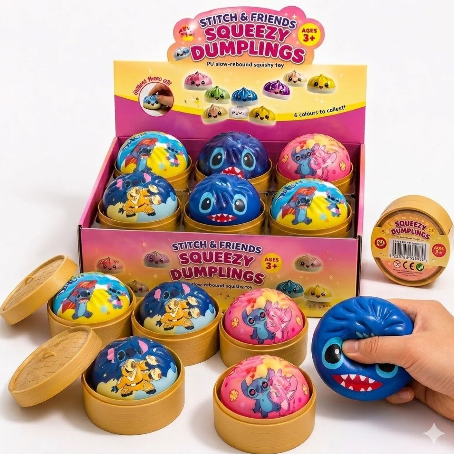 Jucărie Squishy Dumpling 12/set, în Cutie Plastic, 9cm, Antistres, Model Personaje Desenate Engros