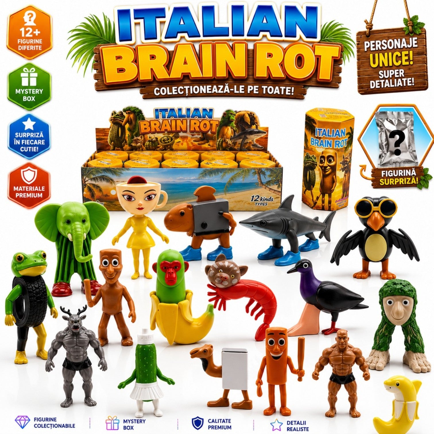 Figurine Surprise Box 12/set Italian Brain Rot, 7cm Tung Tung Sahur Diferite Modele Engros