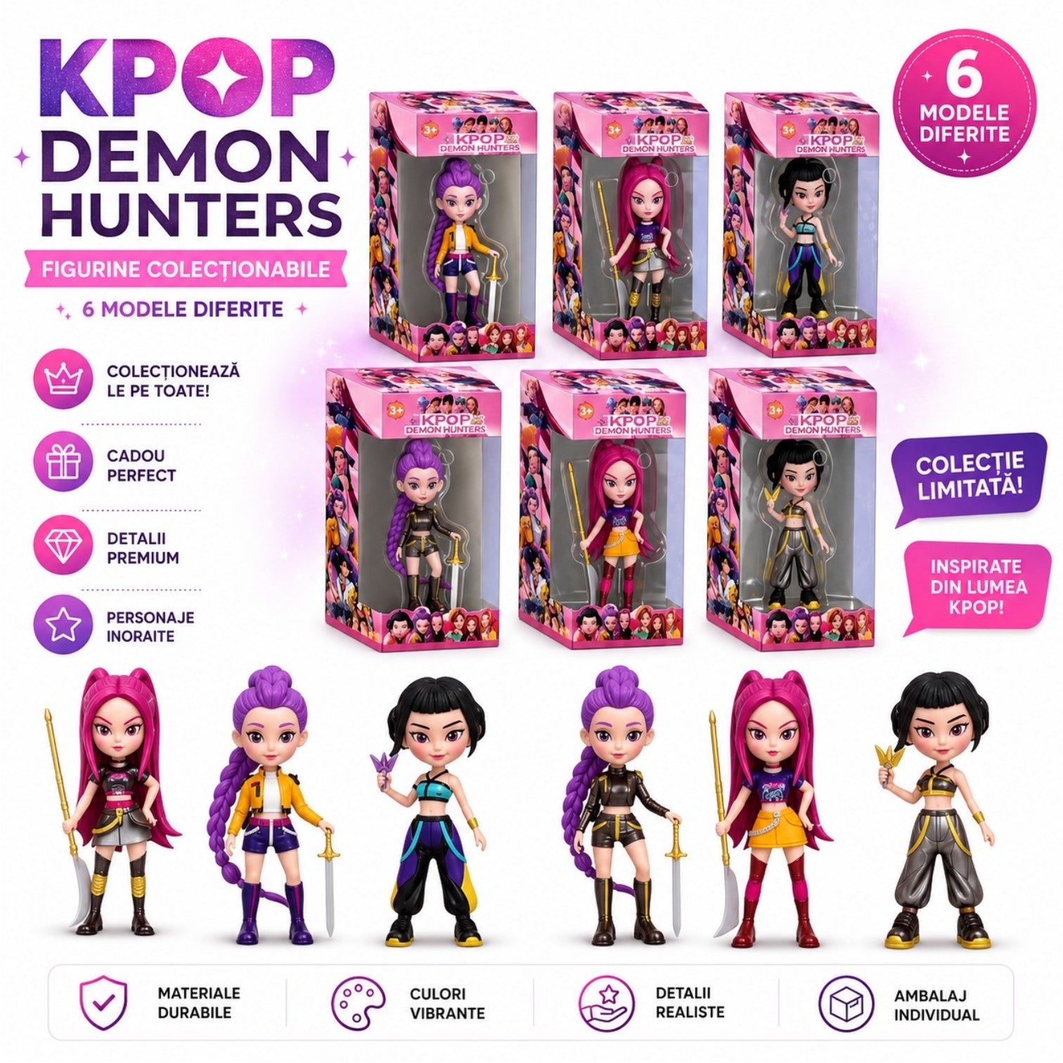 Figurine KPOP Demon Hunters, 10cm Personaje Diferite in Cutie Individuală Engros