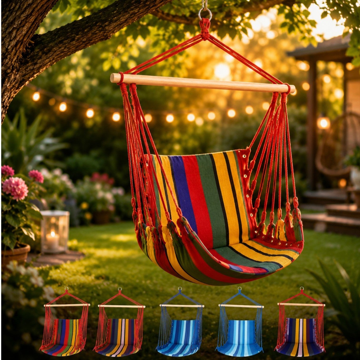 Hamac Scaun din Bumbac 100x50cm, cu Sustinere cu Bare de Lemn Diferite Culori Engros
