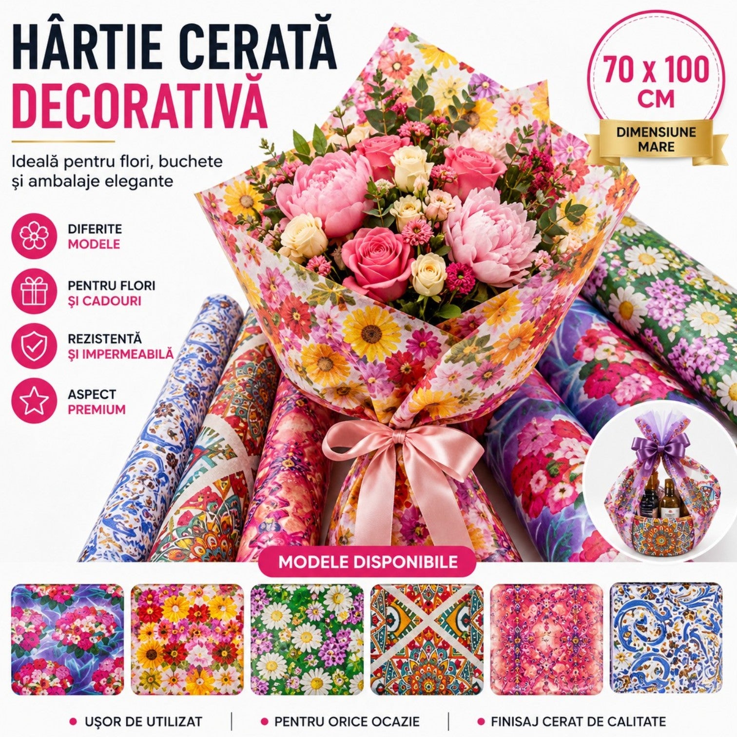 Hârtie Cerata 100/Set, pentru Ambalat, 70x100 cm Engros