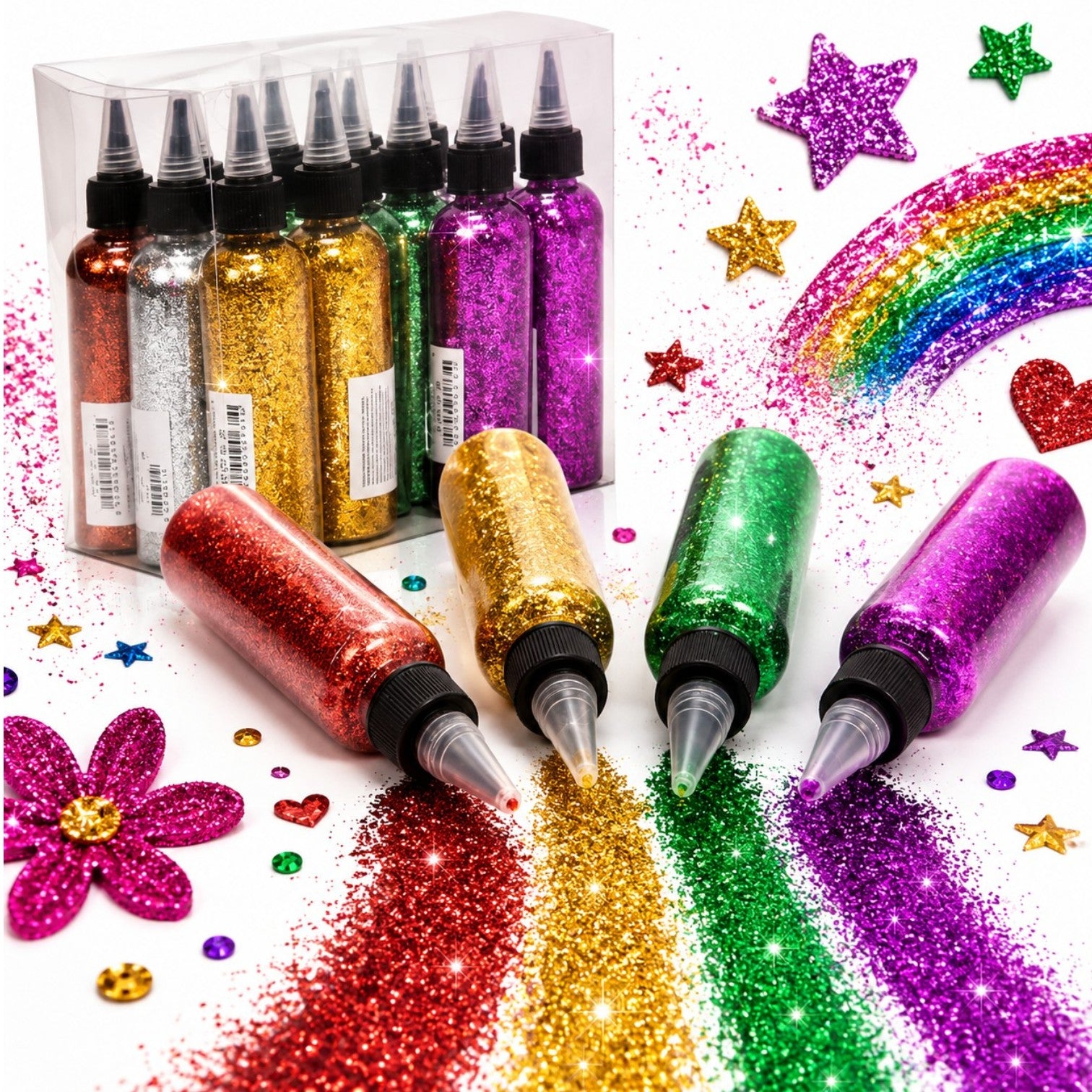 Sclipici Pudra 12/set Ambalat în Sticluțe din Plastic, cu Vârf Dozator 14cm Diferite Culori Engros