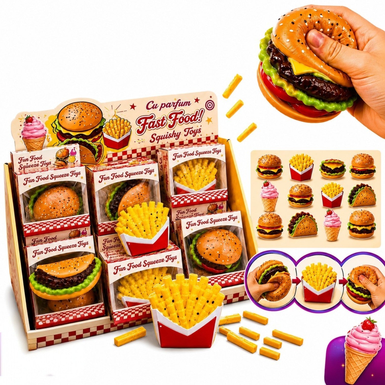 Jucărie Squishy Fast Food 9cm, Moale, Pufoasă, Slow Rising, Antistres, Diferite Modele Engros