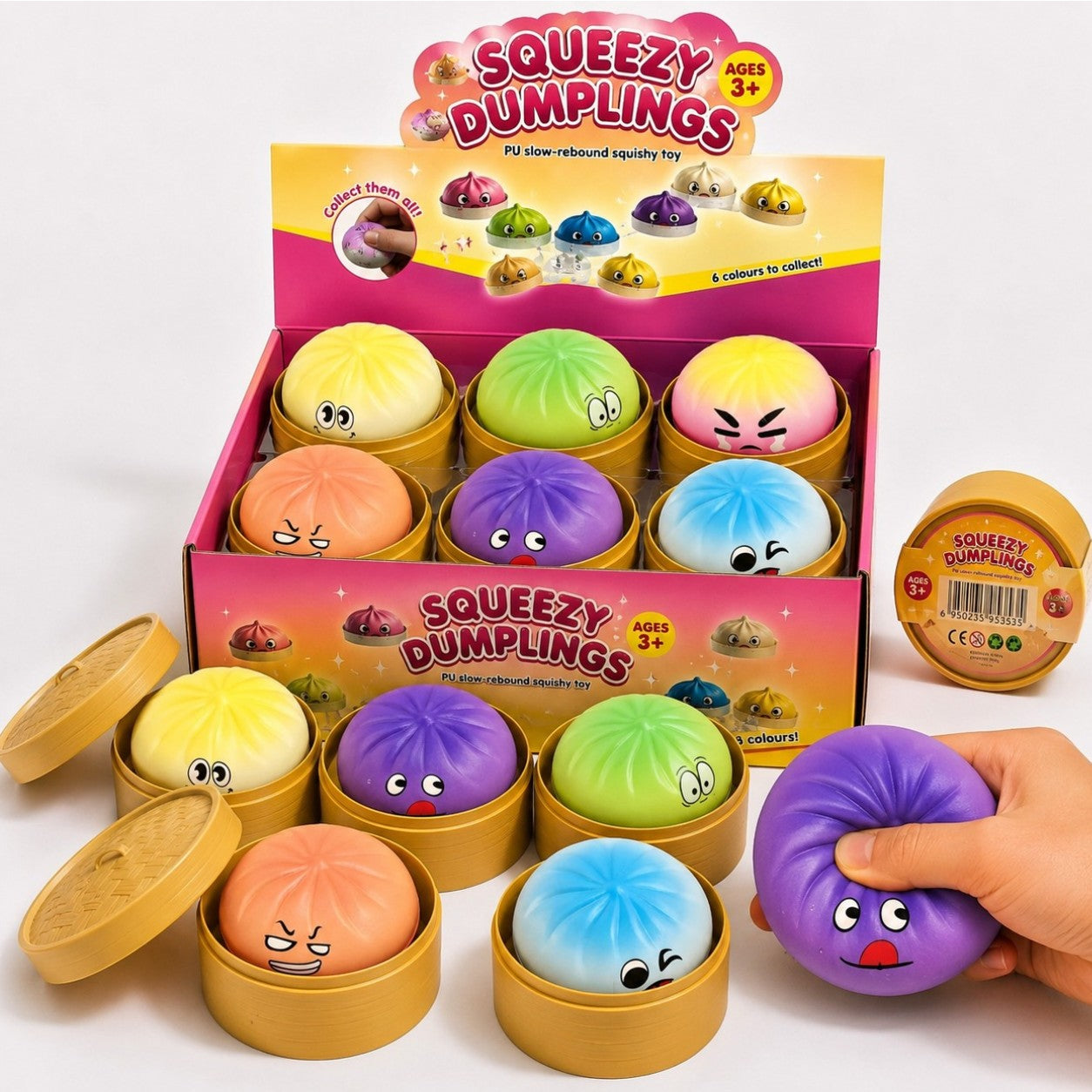 Jucărie Squishy Dumpling 9cm, în Cutie Plastic, Antistres, Modele Fețe Amuzante Engros