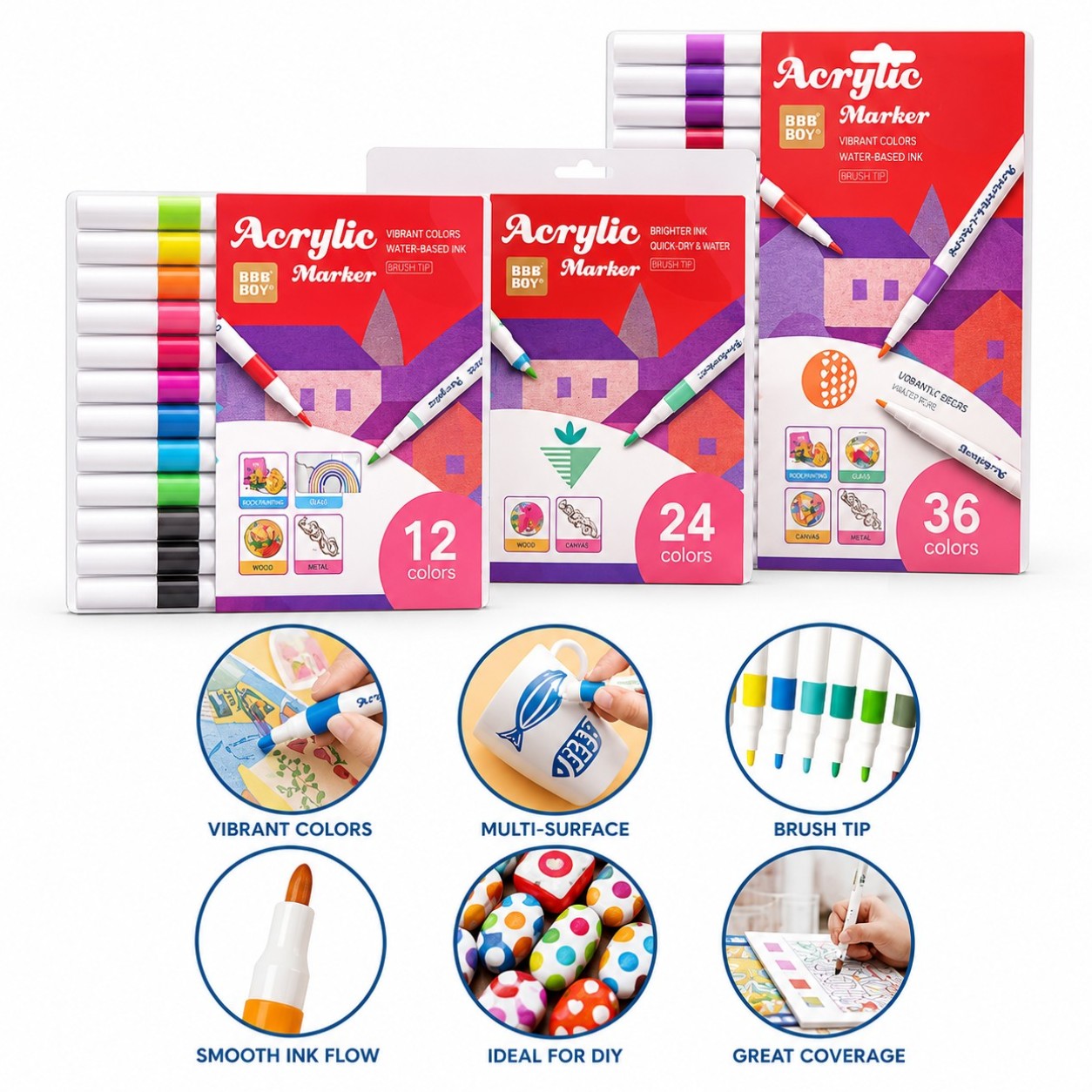 Markere Acrilice 12/set pentru Desen, 13cm Diferite Culori Engros