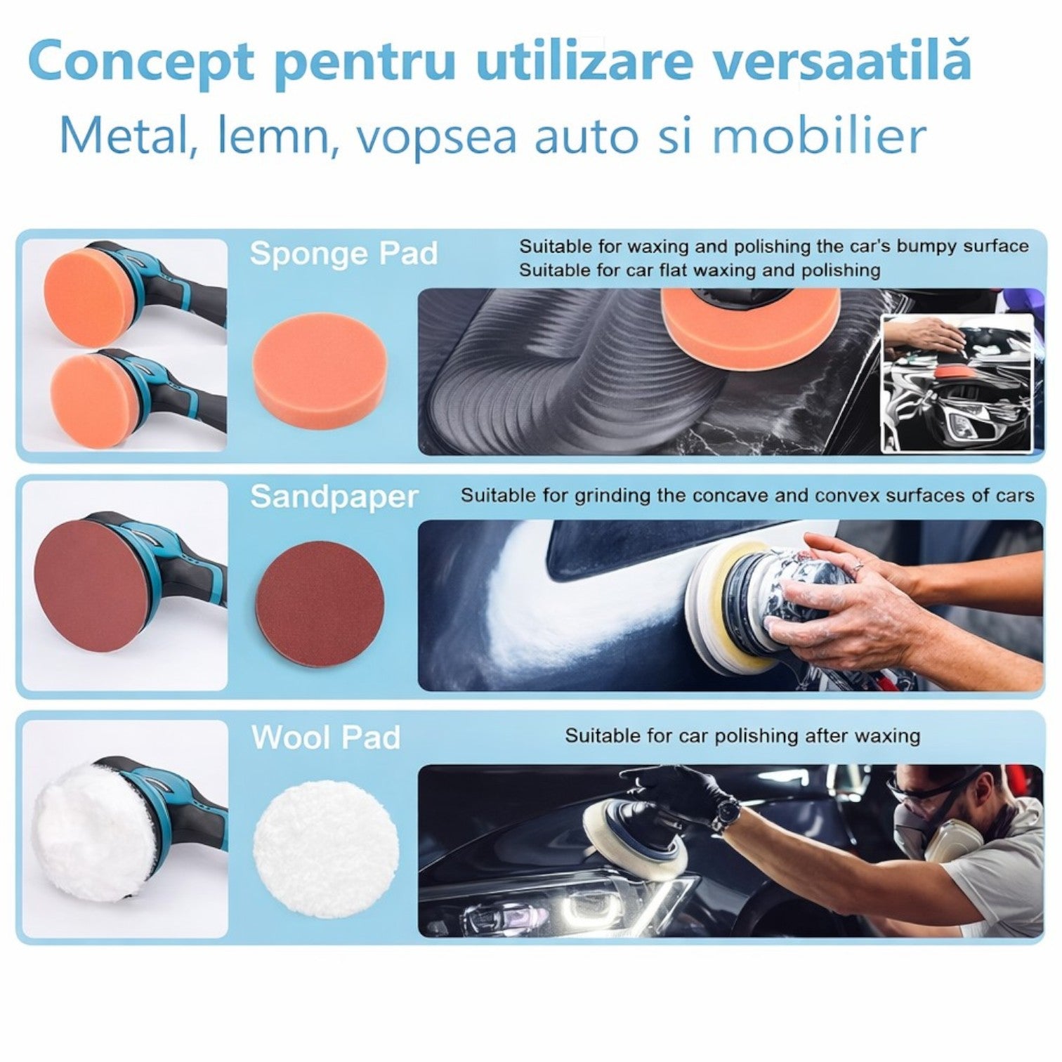 Aparat Polish Auto 23x13x15cm, Profesional cu 2 Acumulatori 48V, 8 Viteze, 2500–5000 RPM Engros