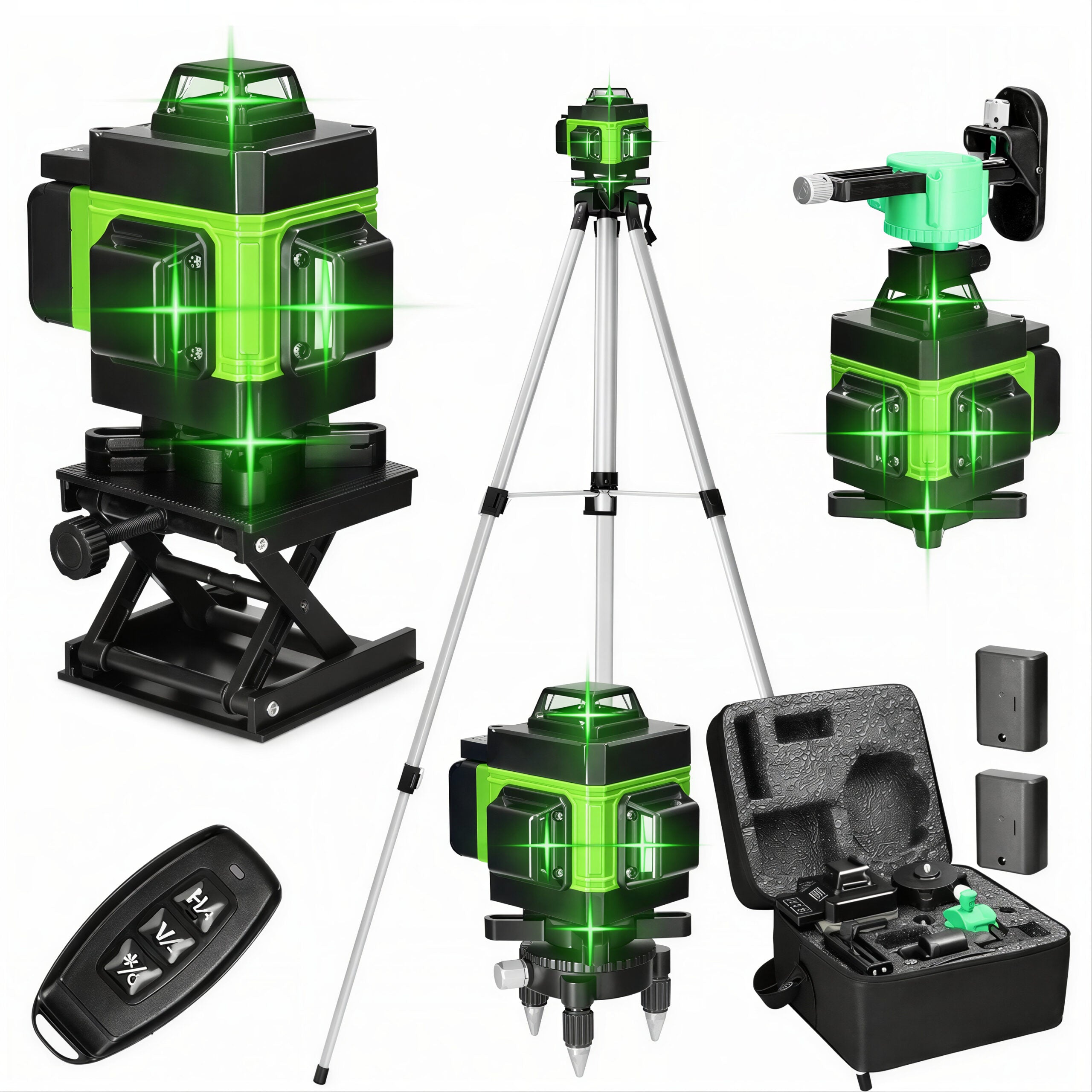 Nivela Laser 4D cu 16 Linii, Autonivelare, Telecomandă, Lumină Verde, Platformă de Ridicare și Trepied 150cm Engros