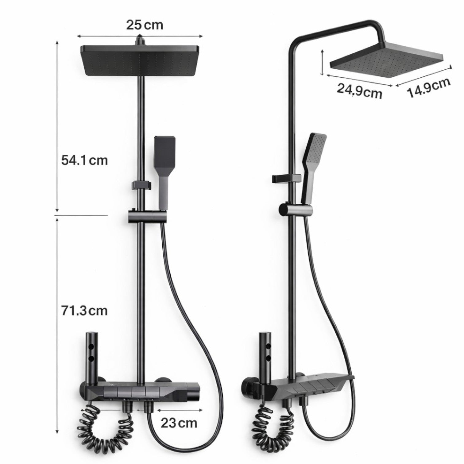 Set Duș Termostatic cu Coloană Reglabilă, 125.5cm, Cap Ploaie 25cm, Pară Duș 4 Funcții, Baterie cu 4 Butoane, Furtun Spirală, Oțel Inoxidabil Engros