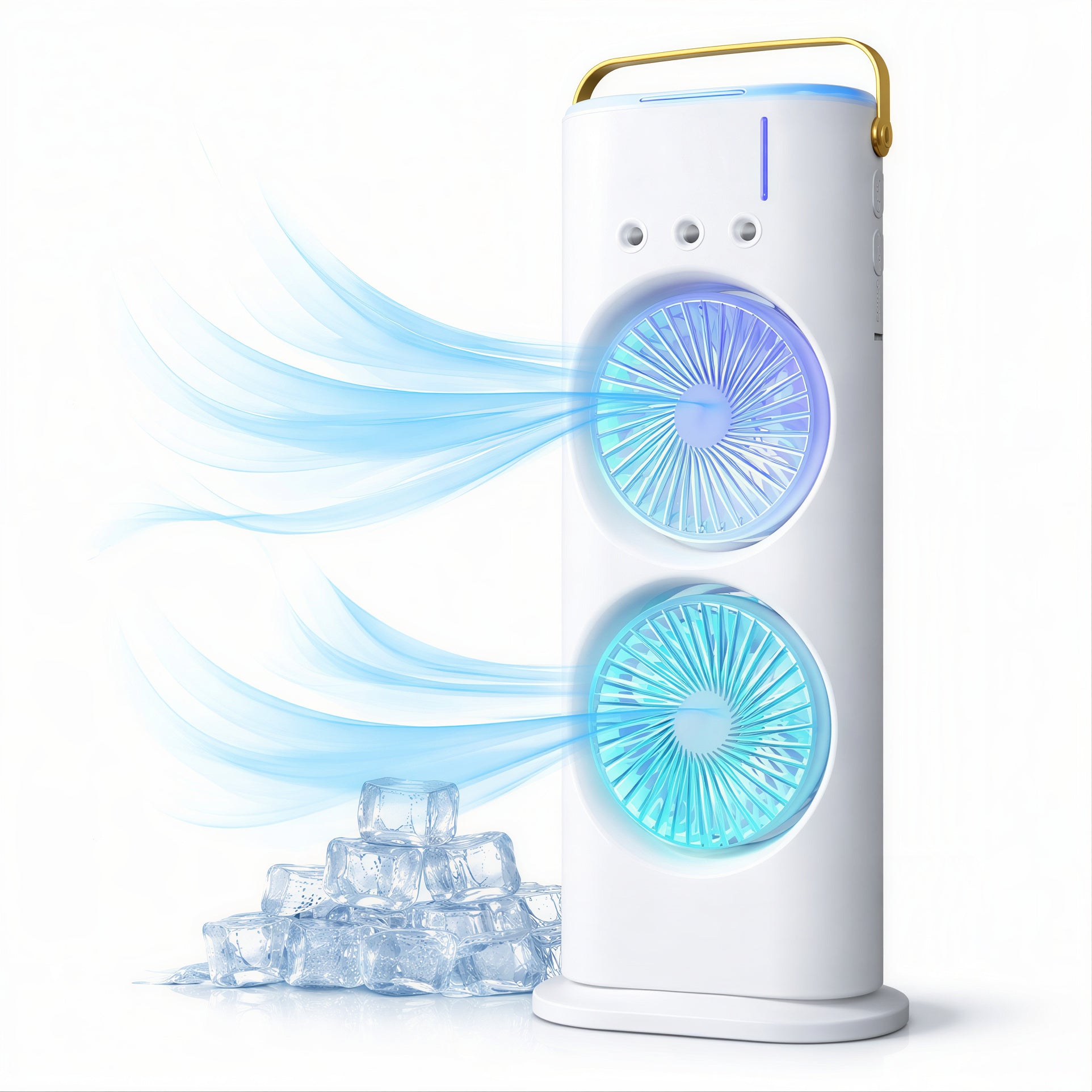 Ventilator Portabil cu Pulverizare Apă 37x16 cm, Răcire cu Gheață, Baterie Reîncărcabilă USB, cu Mâner Iluminare LED Multicolor Engros