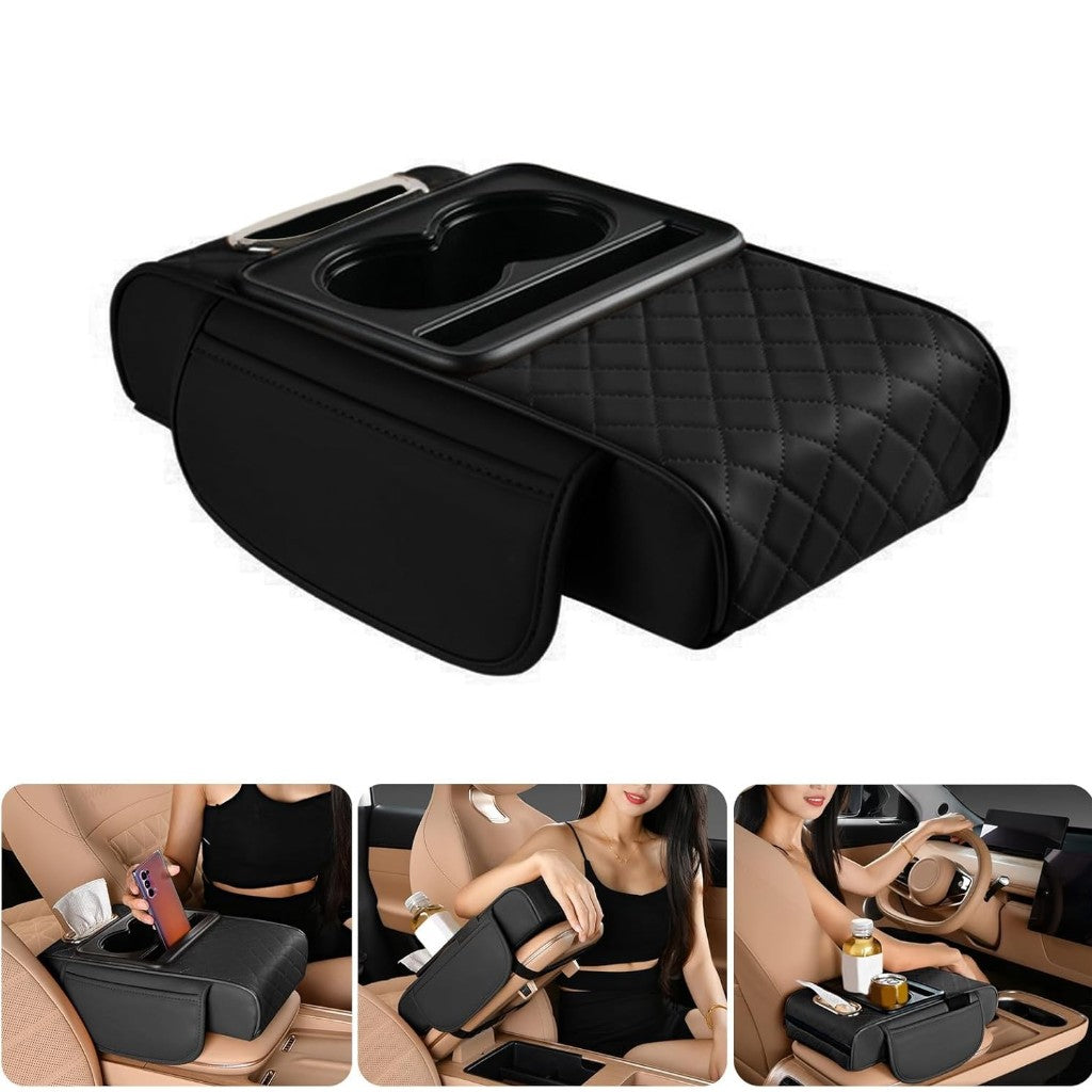 Cotieră Auto Universală 34x19x7.5cm, Organizator Multifuncțional cu Suport 2 Pahare, Șervețele și Depozitare Diferite Culori Engros