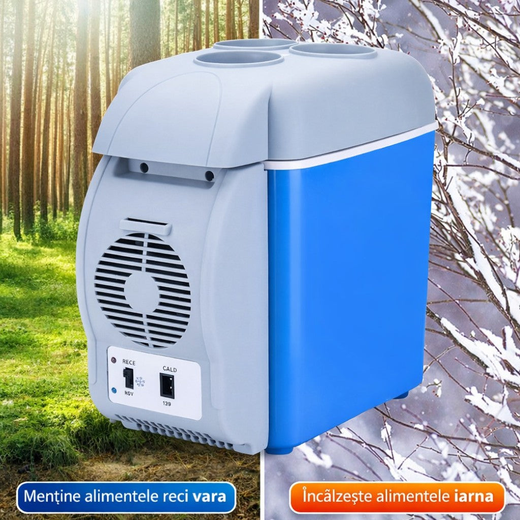 Mini Frigider Electric 2 în 1 Portabil 7.5L Funcție Răcire și Încălzire, 32.5x20.5x30cm cu Suport Băuturi Engros