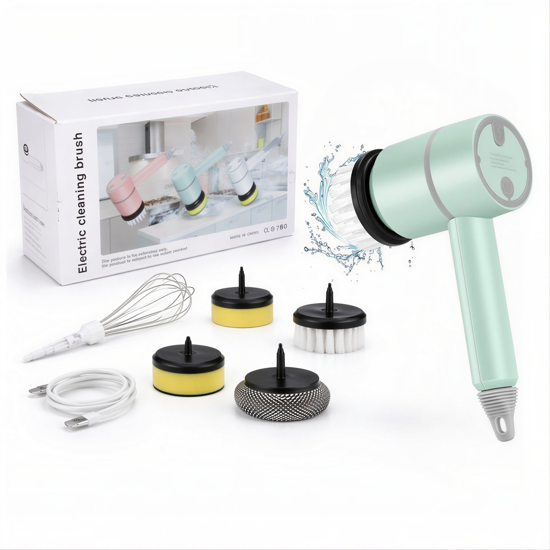 Perie Electrică de Curățare 20.5x8cm cu Rotație si 5 Accesorii Interschimbabile, Reîncărcabilă USB, Diferite Culori Engros