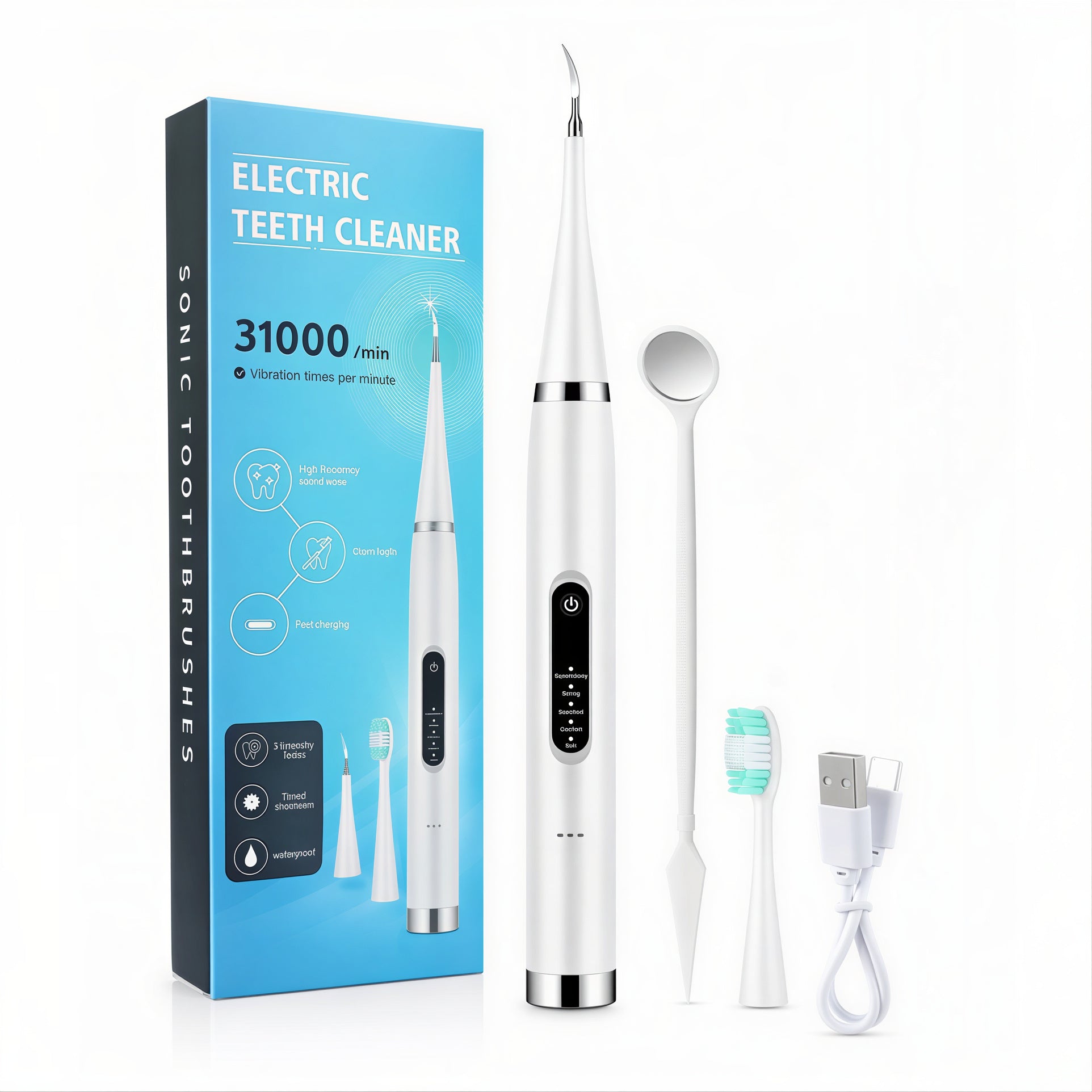 Periuță de Dinți Electrică 2 în 1 cu Cap pentru Îndepărtarea Tartrului, 21.2cm, Reîncărcabilă USB Diferite Culori Engros