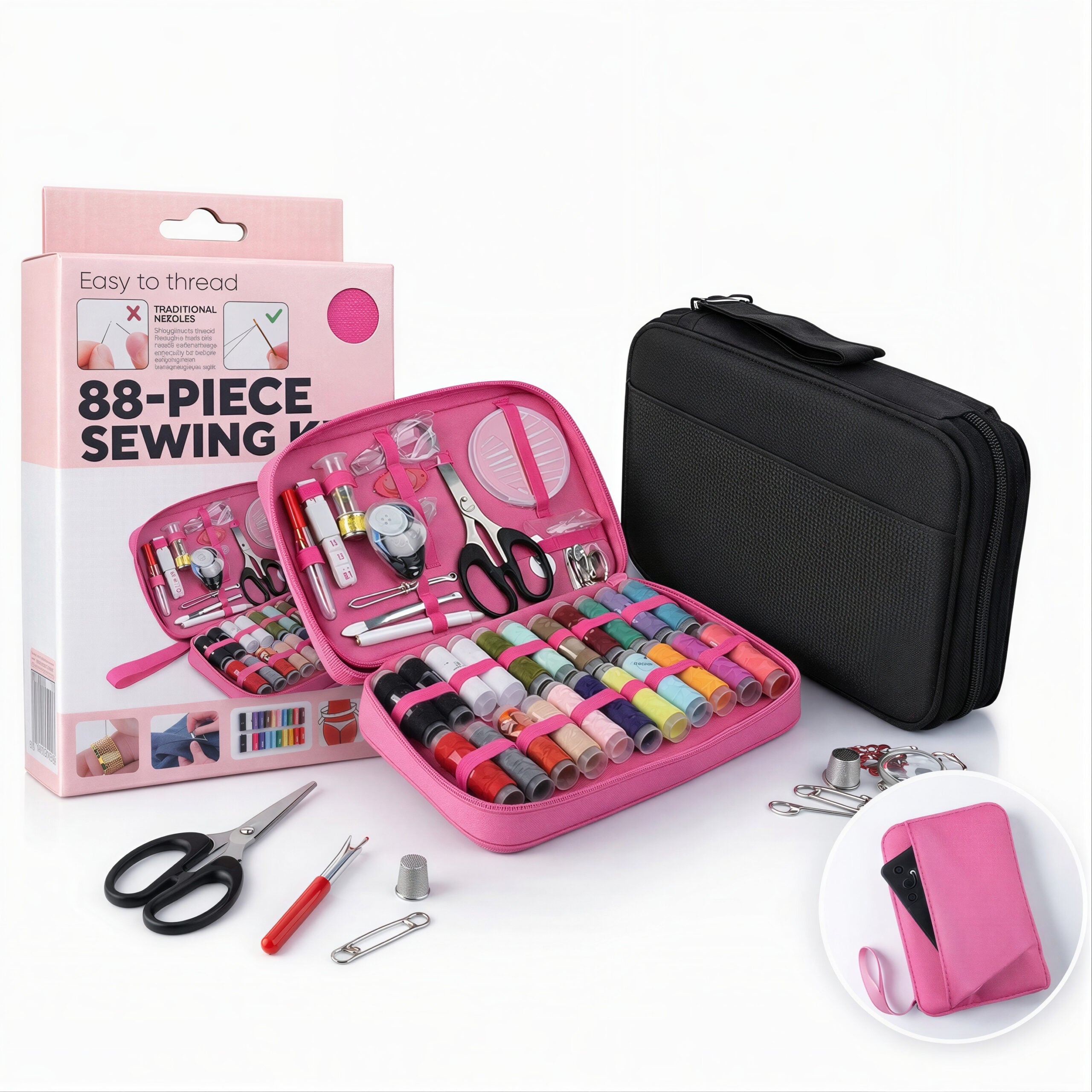 Kit Cusut 88 Piese cu Trusă Textilă cu Fermoar, cu Accesorii Complete Diferite Culori Engros
