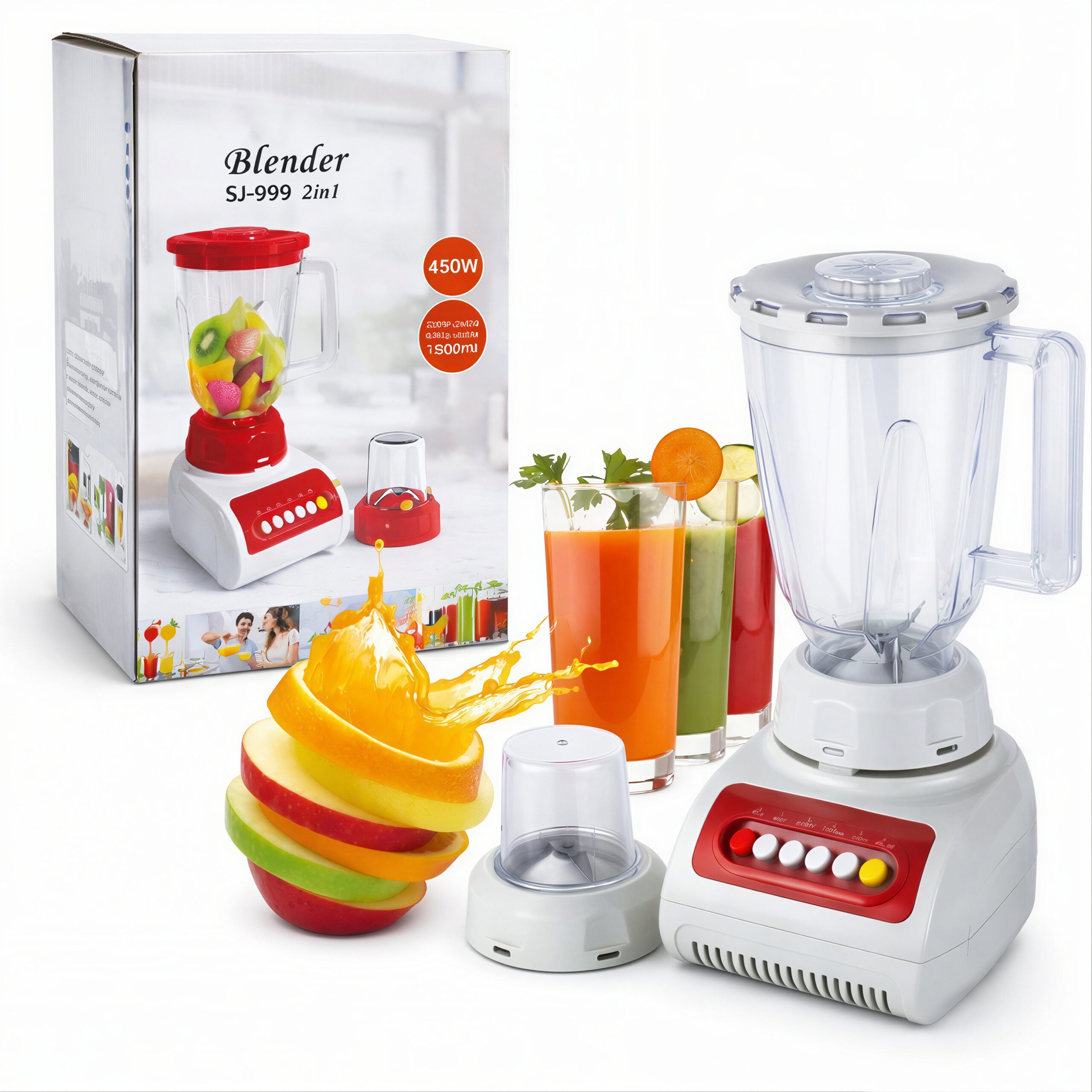Storcător Multifuncțional 2 în 1, 450W, Blender Electric 1.5L, cu Râșniță Inclusă, Diferite Culori Engros