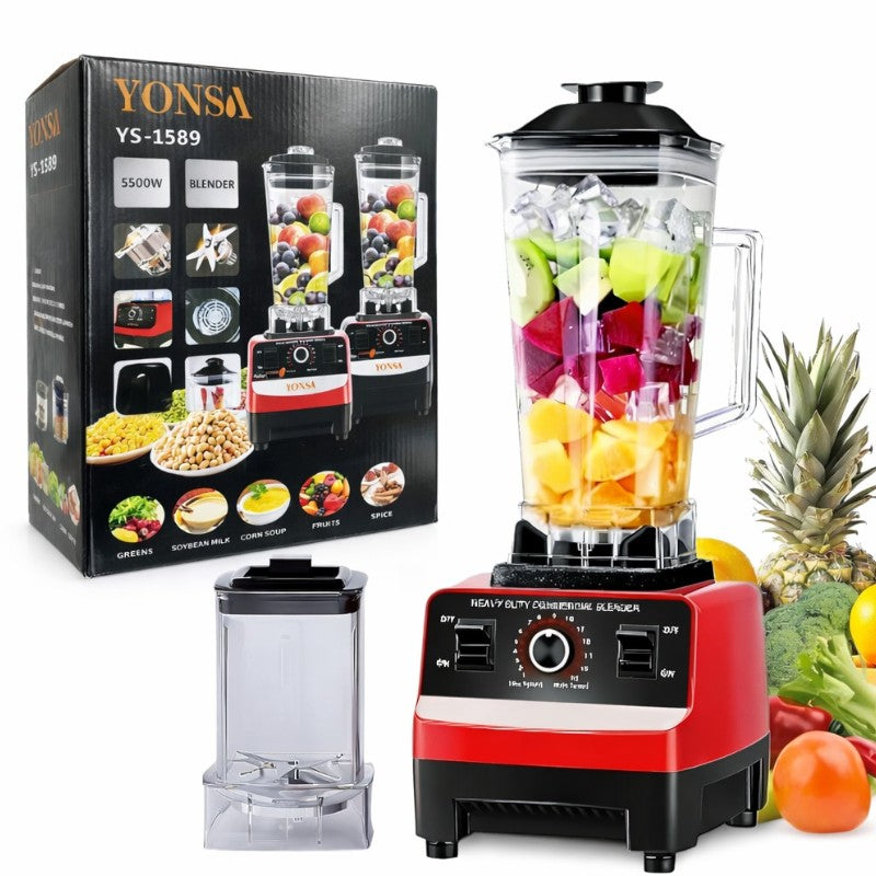 Blender Profesional 2 în 1, 2.5L, 5500W, 15 Viteze, cu 2 Recipiente, Zdrobire Gheață și Autocurățare Engros