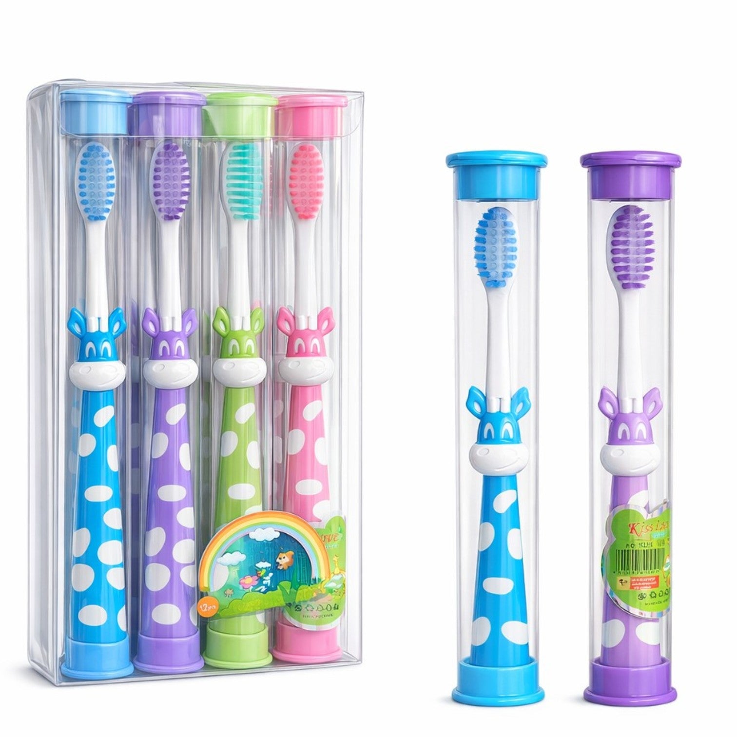 Periuță de Dinți 12/set, cu Capac Protector din Plastic, 15cm, pentru Copii, Diferite Culori Engros