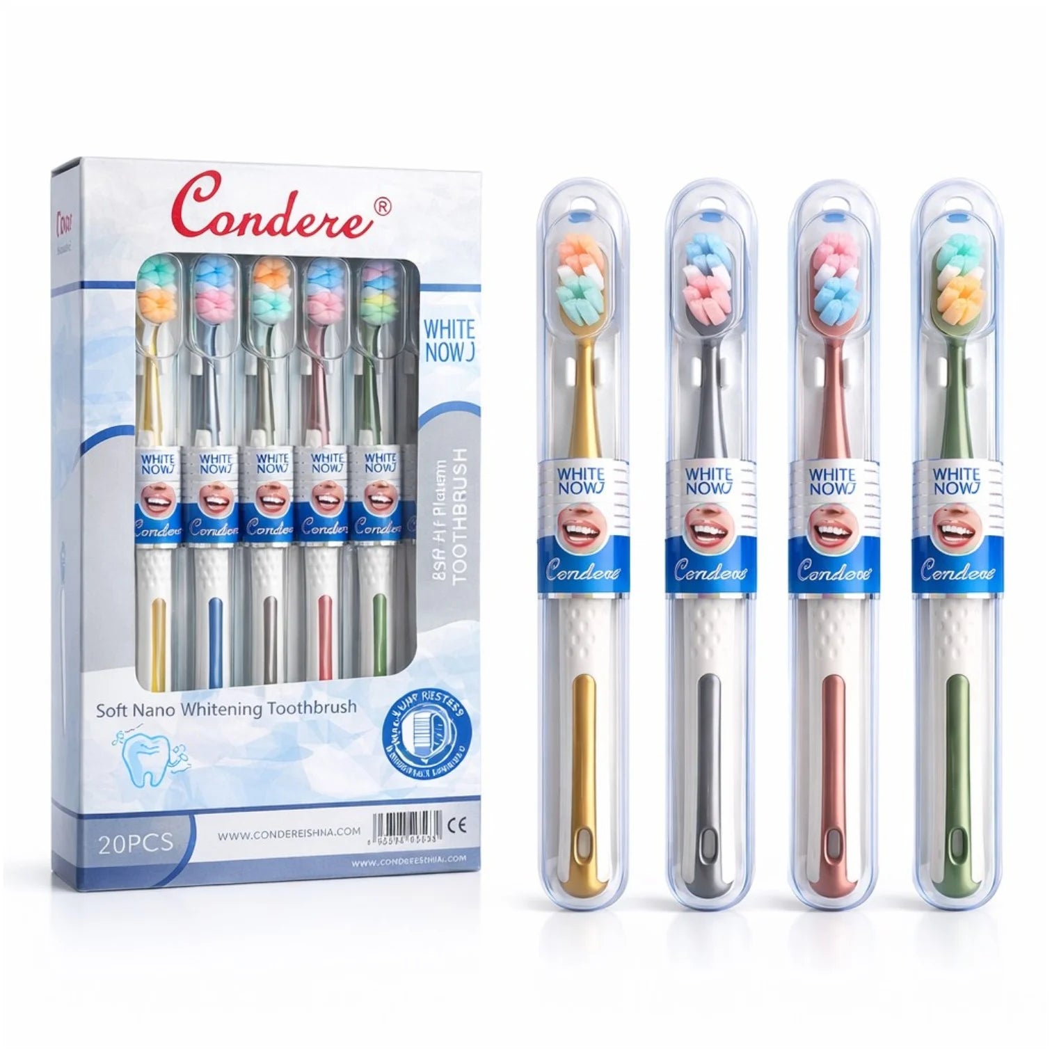 Periuță de Dinți 20/set, cu Peri Moi Multicolori 19cm, cu Capac Protector Plastic, Diferite Culori Engros