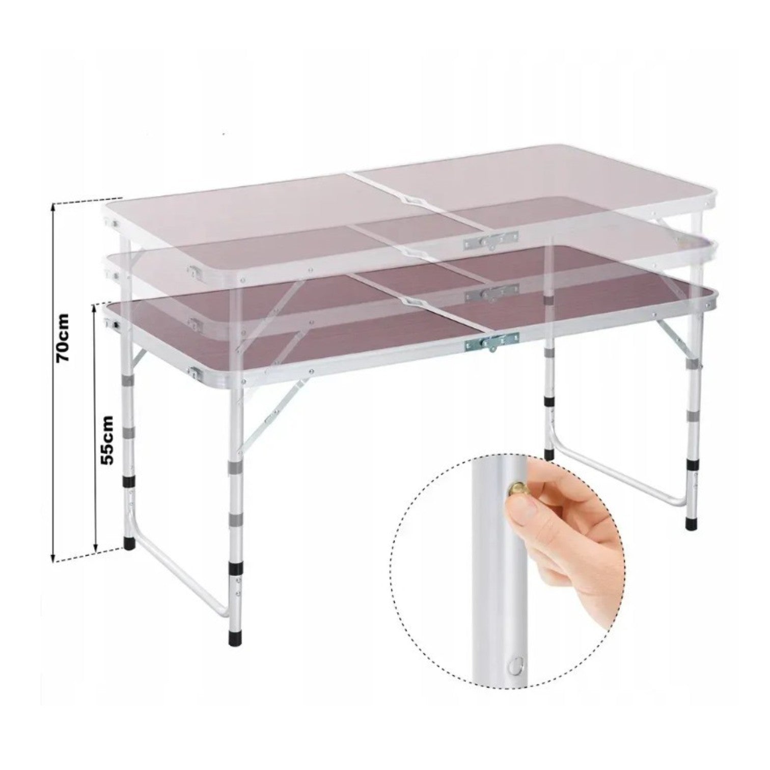 Masă Pliabilă 120x60cm cu Înălțime Reglabilă, Orificiu pentru Umbrelă, Tip Servietă, Cadru Aluminiu, Portabilă, Diferite Culori Engros
