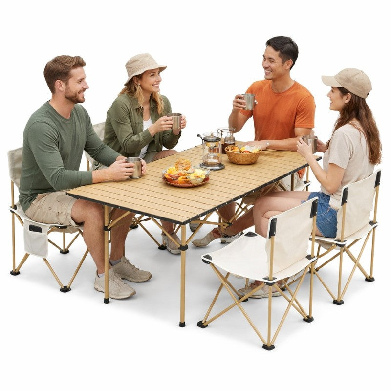 Masă Pliabilă 95x55x50cm cu 4 Scaune, Set Camping Portabil din Aluminiu, Geantă Transport Inclusă Engros