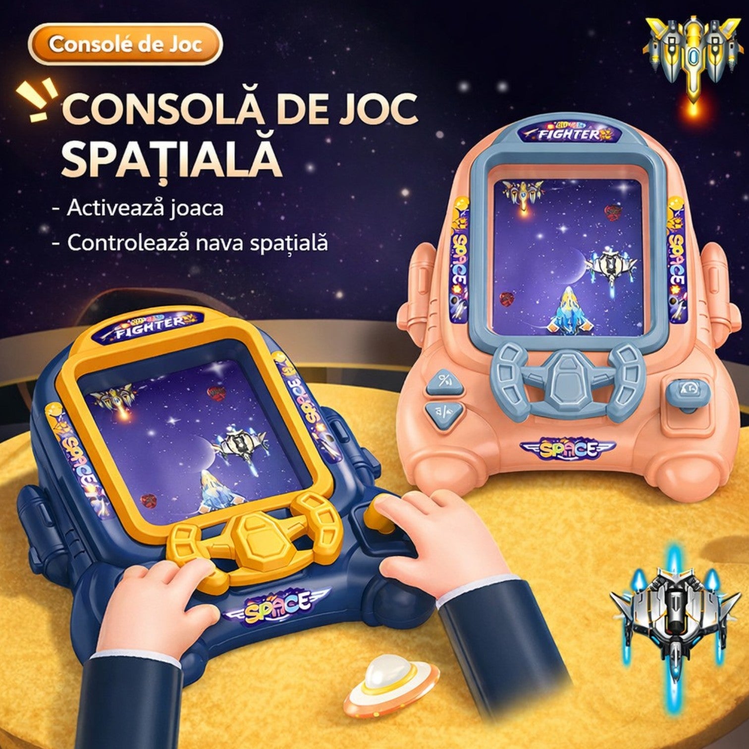 Consolă de Joc Spațială 19x15.5cm cu Volan Interactiv și Efecte Luminoase, Diferite Culori Engros