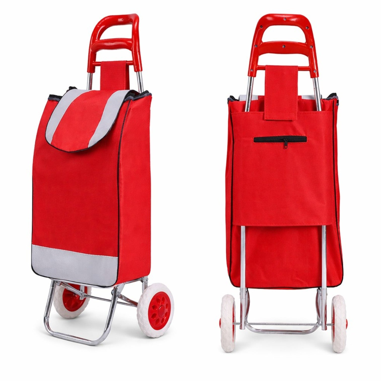 Carucior de Cumpărături Pliabil 95cm, cu Geantă Incăpătoare 56x34x24cm si Roți Rezistente, Cadru Metalic, Diferite Culori Engros