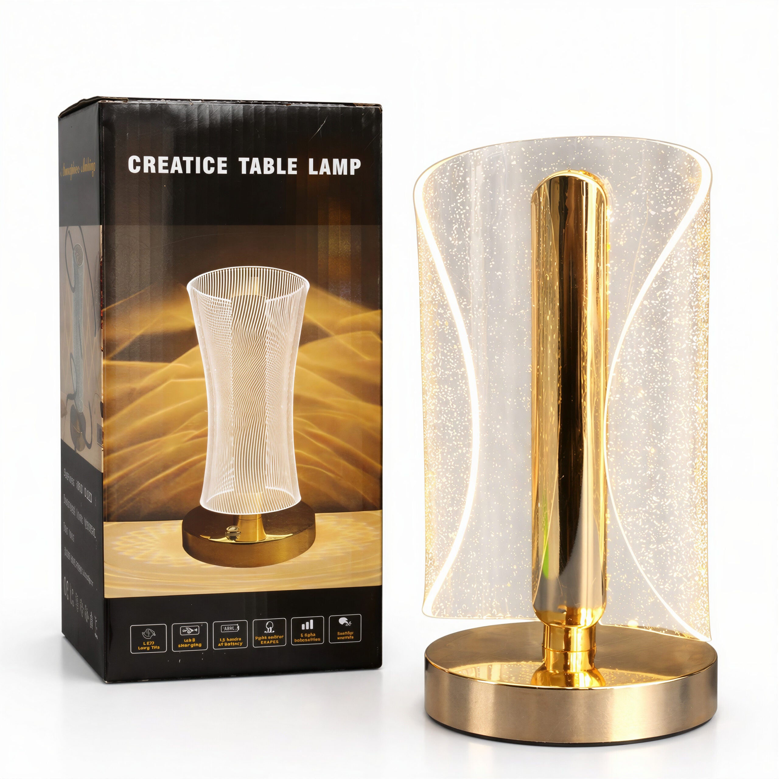 Lampă LED Decorativă 20.5cm, Model Cristal cu Efect Sclipitor, 3 Moduri de Lumină, Control Touch, Reîncărcabilă USB Engros