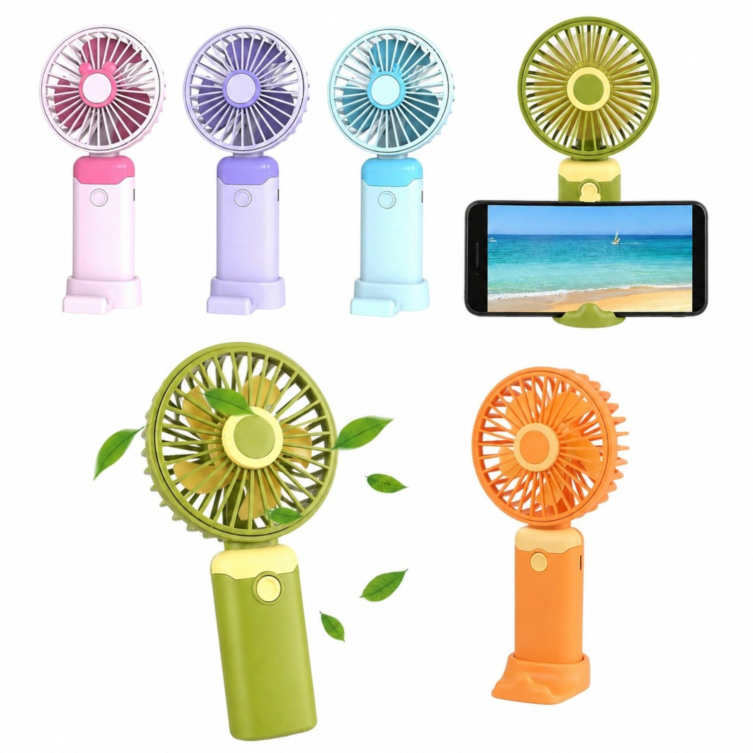 Ventilator Portabil cu Suport Telefon 19x9cm, USB, 3 Viteze, din Plastic, Diferite Culori Engros