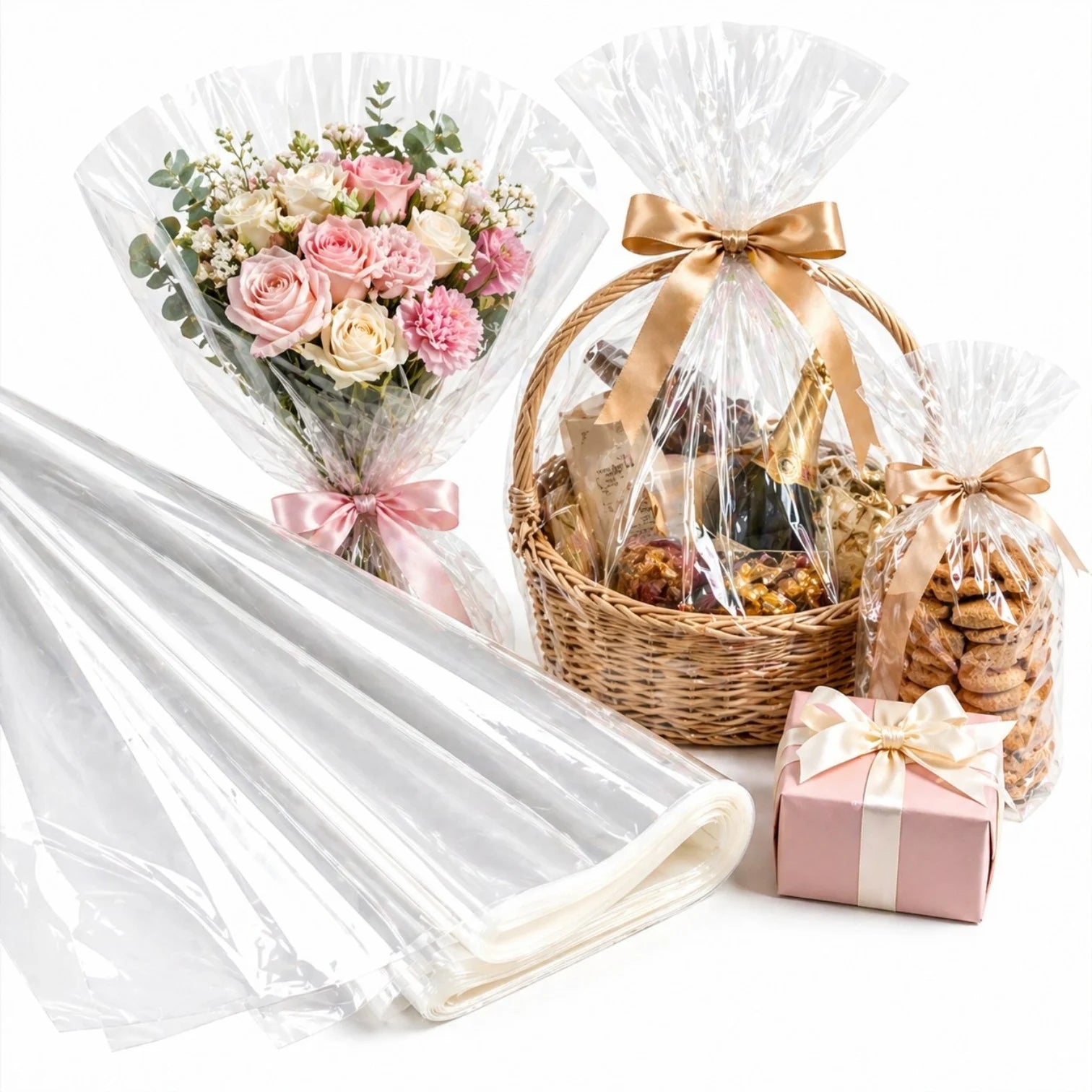 Celofan Transparent 45x100cm pentru Ambalare 500/set, Cadouri, Flori și Coșuri Cadou Engros