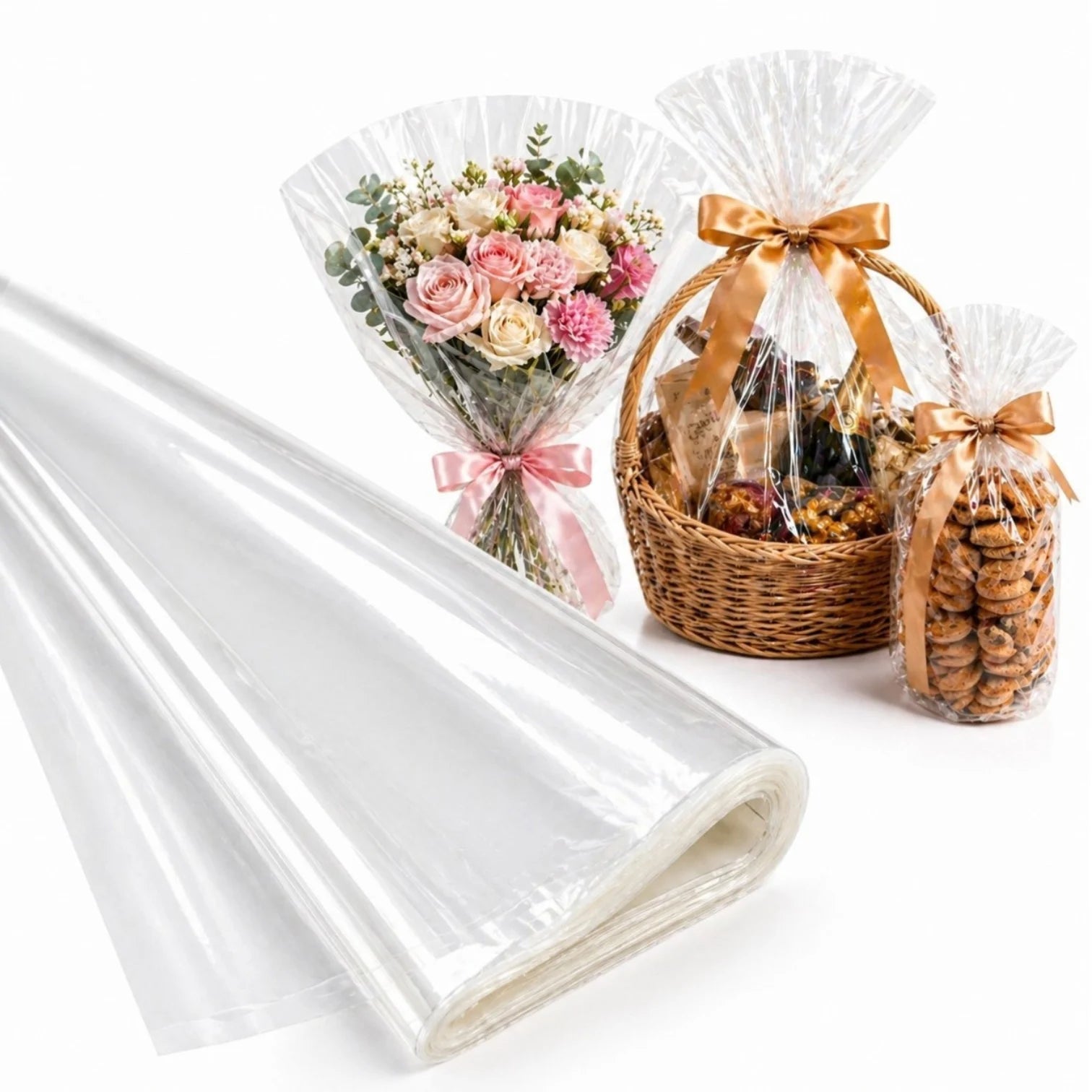 Celofan Transparent 45x100cm pentru Ambalare 500/set, Cadouri, Flori și Coșuri Cadou Engros