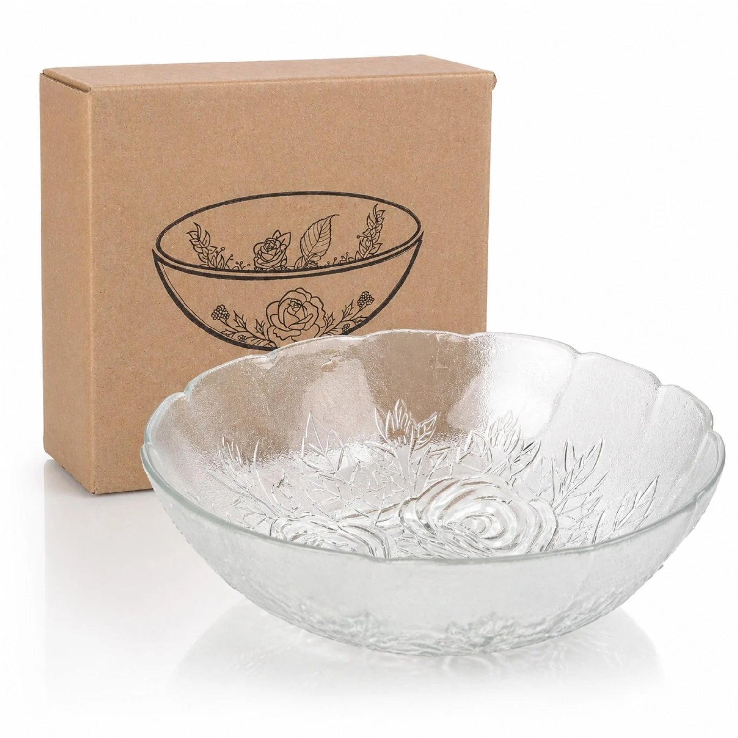 Bol din Sticlă 6/set, Model Floral 17x5cm Engros