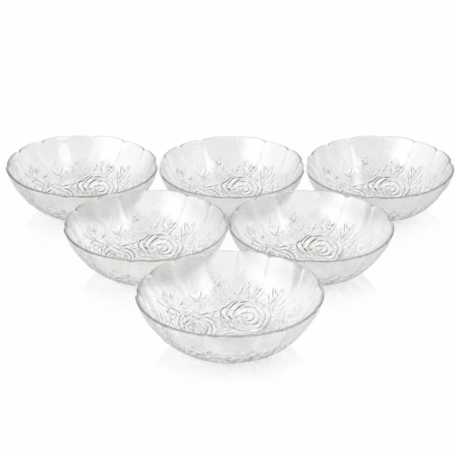 Bol din Sticlă 6/set, Model Floral 17x5cm Engros
