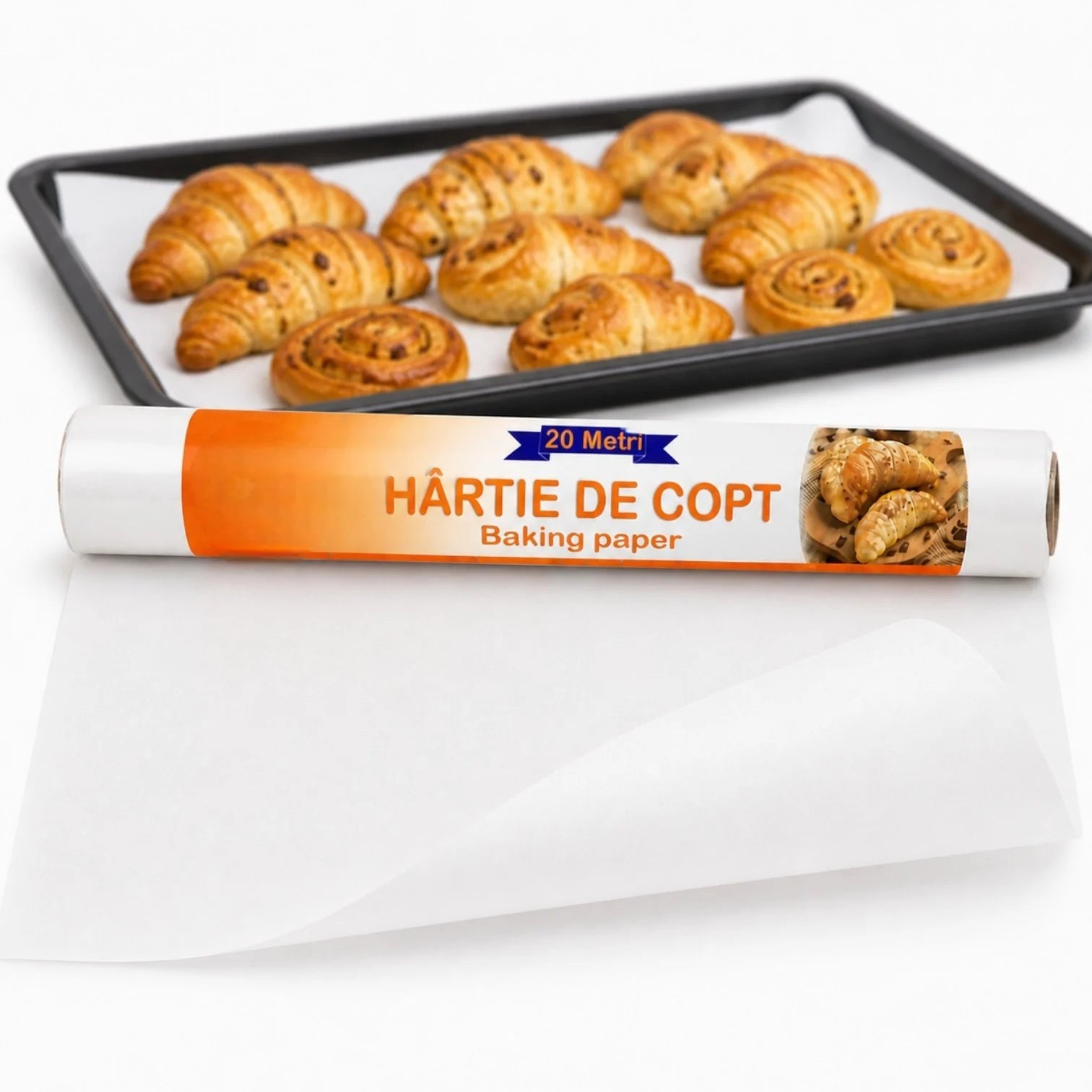 Hârtie de Copt Alba 20m, Rola Antiaderentă pentru Cuptor Engros