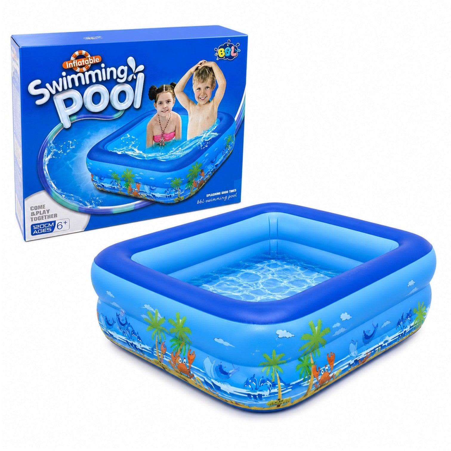 Piscina Gonflabila 120x90x30cm, cu 2 Inele, Model Oceanic Colorat, pentru Copii Engros