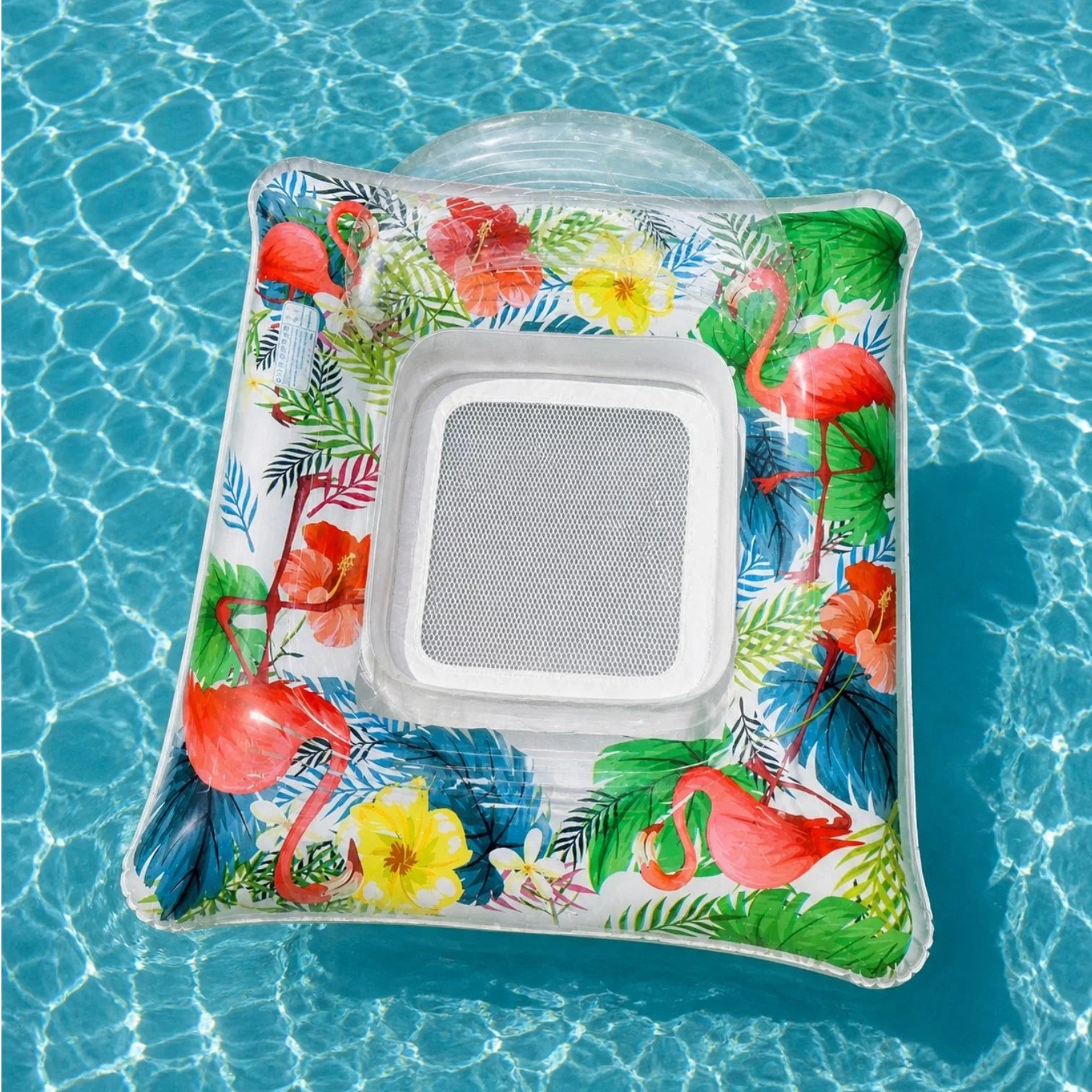 Saltea Gonflabila 110x100cm, Tip Scaun cu Spătar și Plasă, Model Tropical, pentru Piscină, PVC Engros