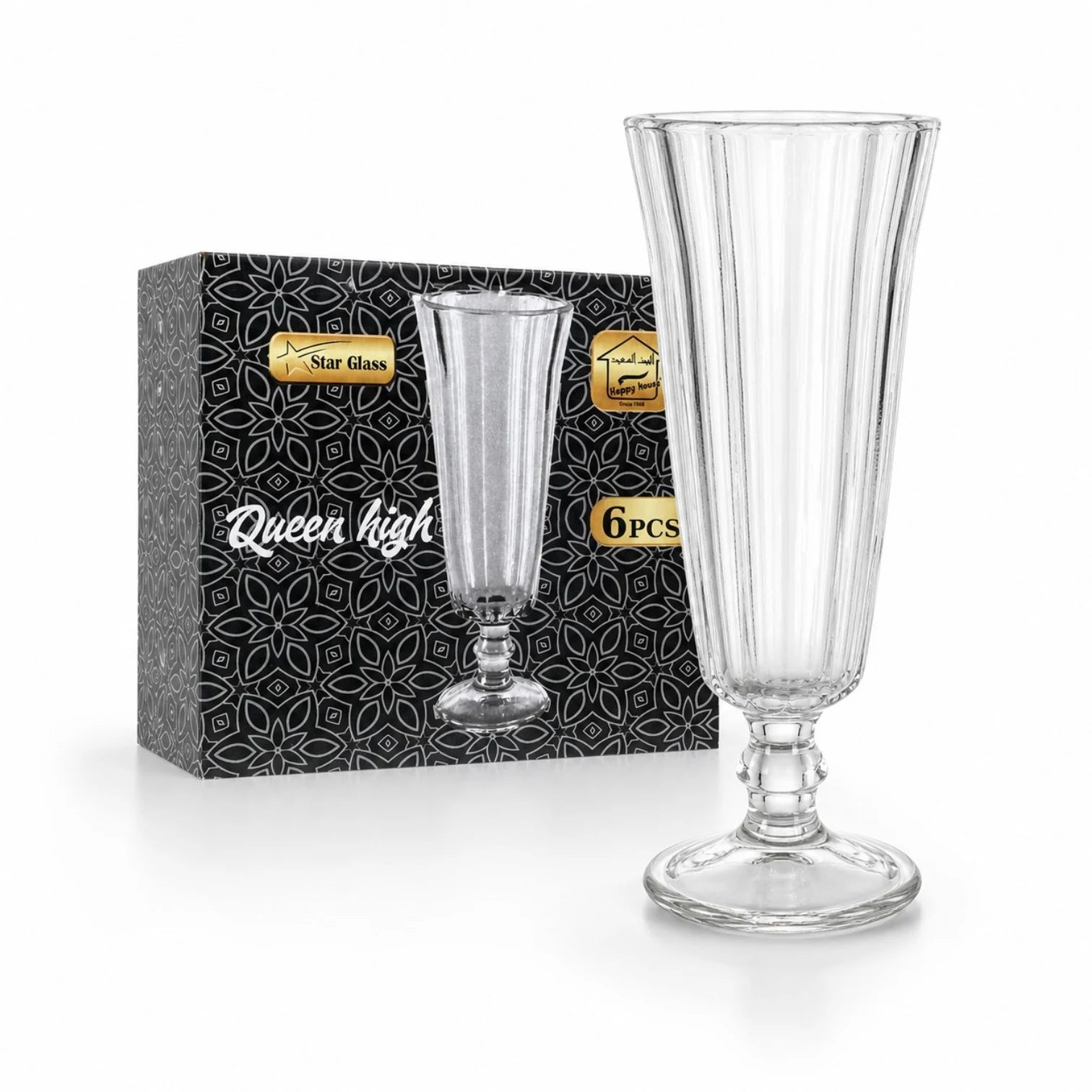 Pahar cu Picior 16cm, din Sticlă 6/set, Model Striat, Transparent Engros