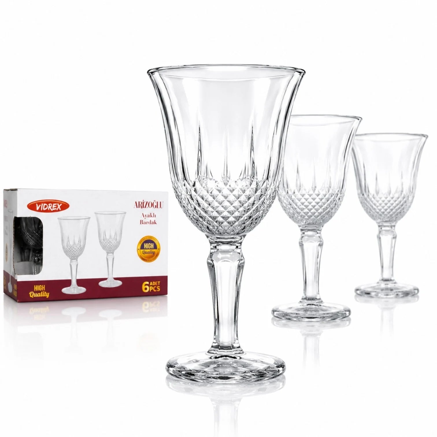 Pahar din Sticlă cu Picior 10cm, Model Cristal Embosat, 6/set Transparent Engros