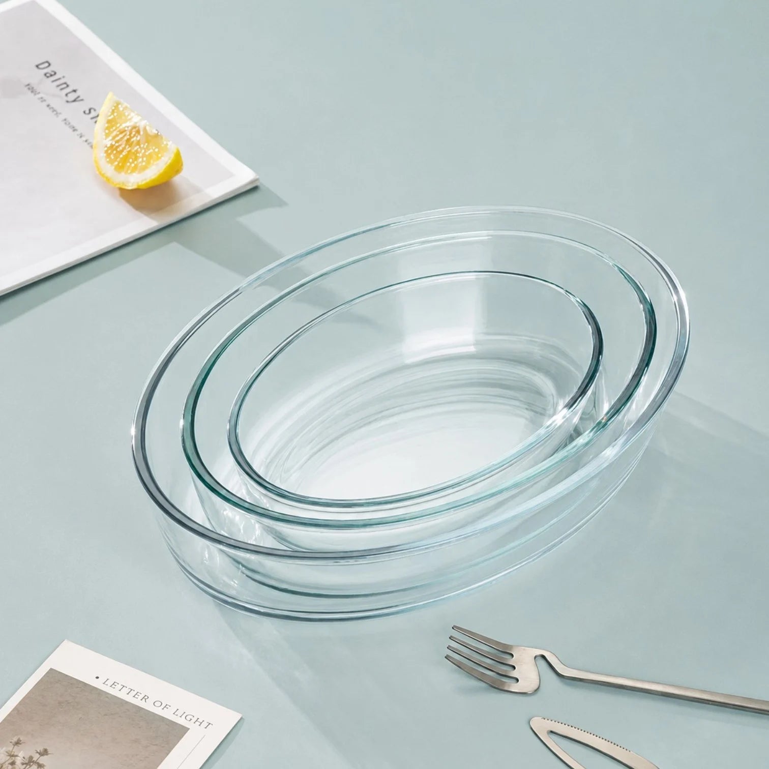Vase Ovale din Sticlă 3/set, Termorezistente 35x24.6cm, pentru Cuptor și Servire Engros