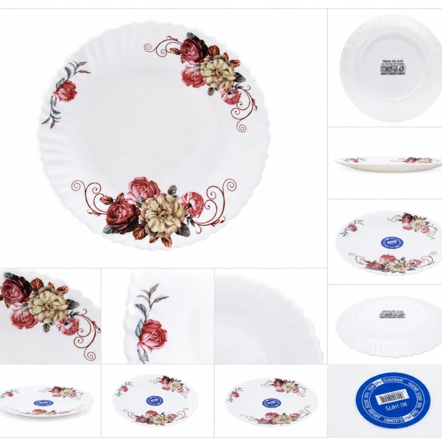 Farfurie din Opal 6/set, Model Floral 24cm Engros