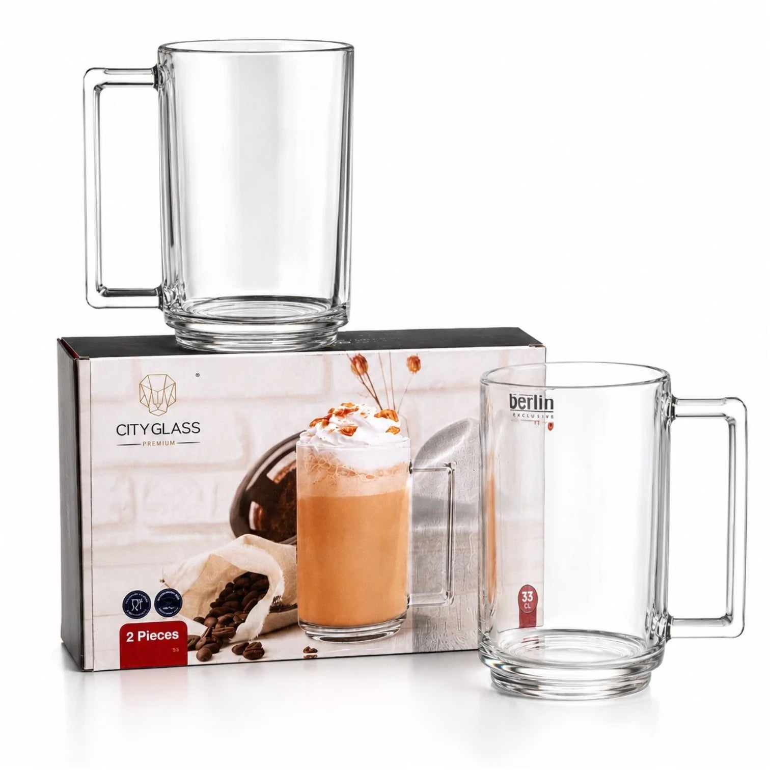 Cana din Sticla 2/set, Transparenta, 11.5x7.5cm, cu Maner Engros