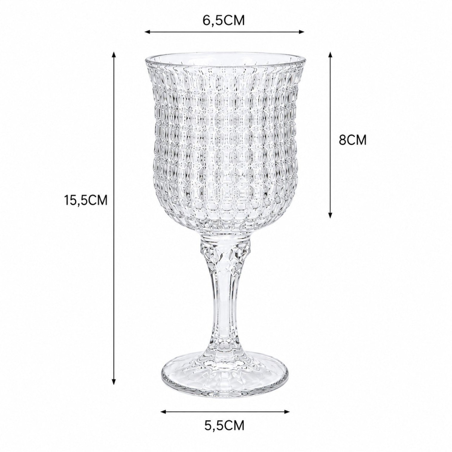 Pahar cu Picior 6/set din Sticla, 15.5cm, Model Cristal, Transparent Engros