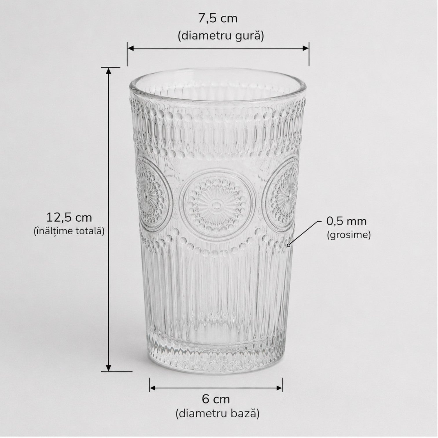 Pahar din Sticla 6/set, Model Cristal 12.5cm, Transparent Engros