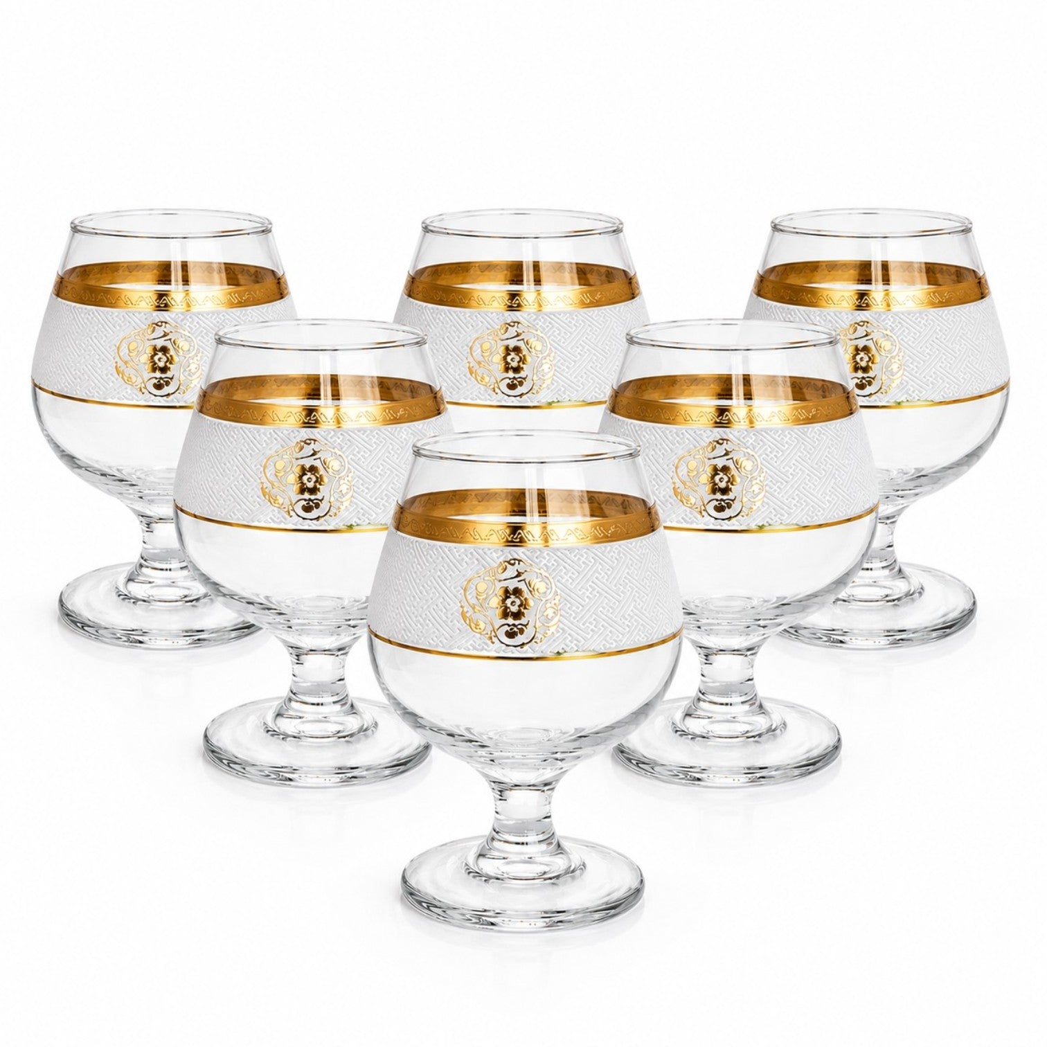 Pahar cu Picior 6/set, Model Gold Alb-Auriu, 13cm din Sticla, Transparent Engros