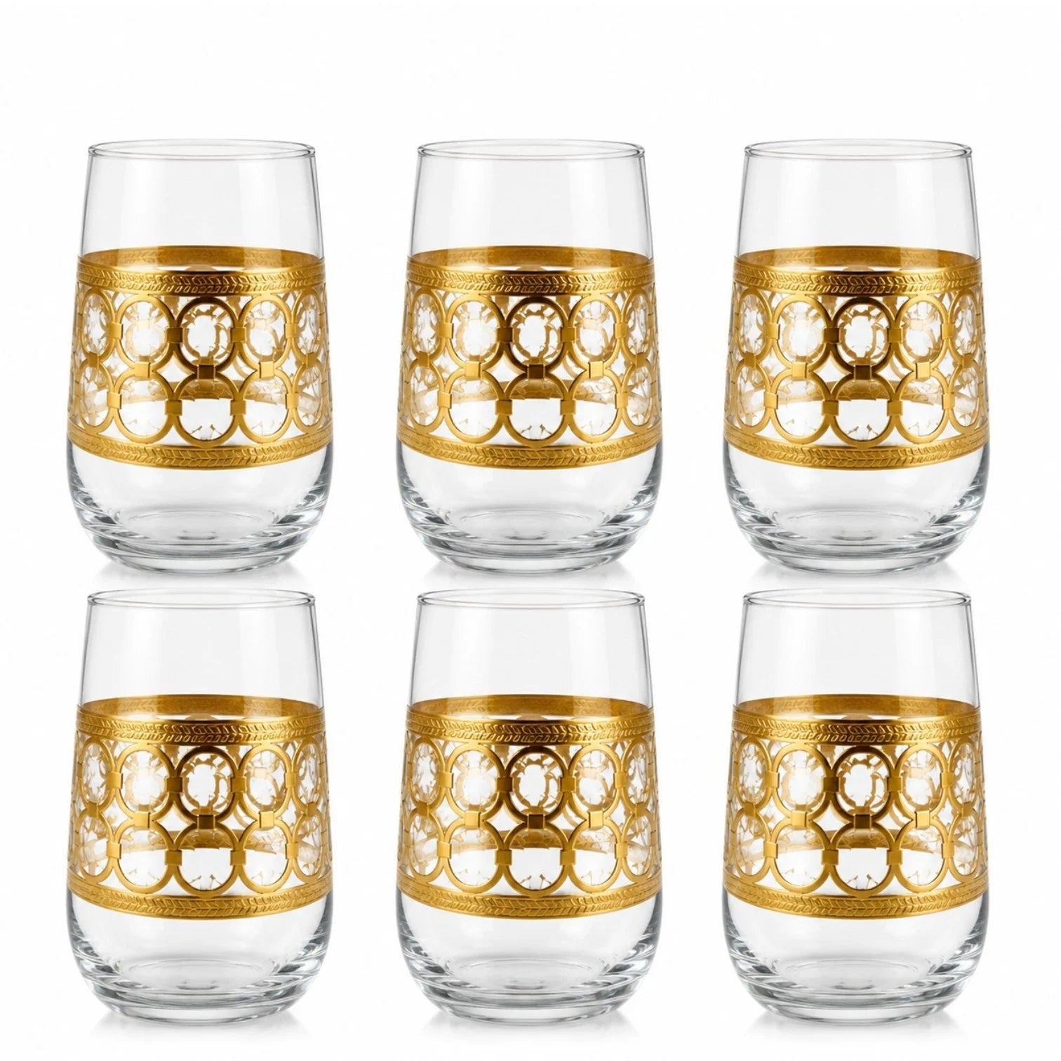 Pahar din Sticla 6/set, Model Gold 13cm Transparent Engros